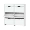 2x Shoe Cabinet Organiser 3 Flip Drawer High Gloss White