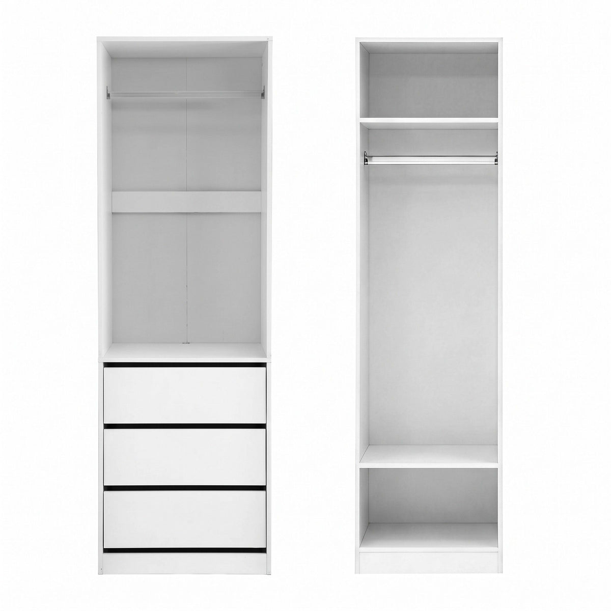 2-Piece Wardrobe Closet with Drawers, Shelves & Hanging Rails - White