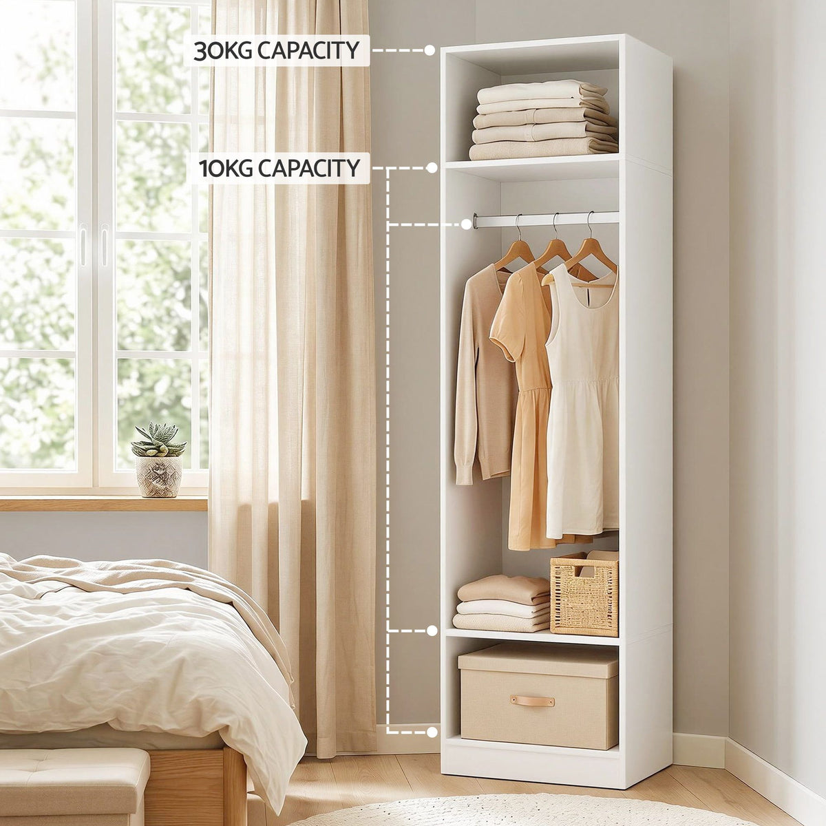 2-Piece Wardrobe Closet with Drawers, Shelves & Hanging Rails - White