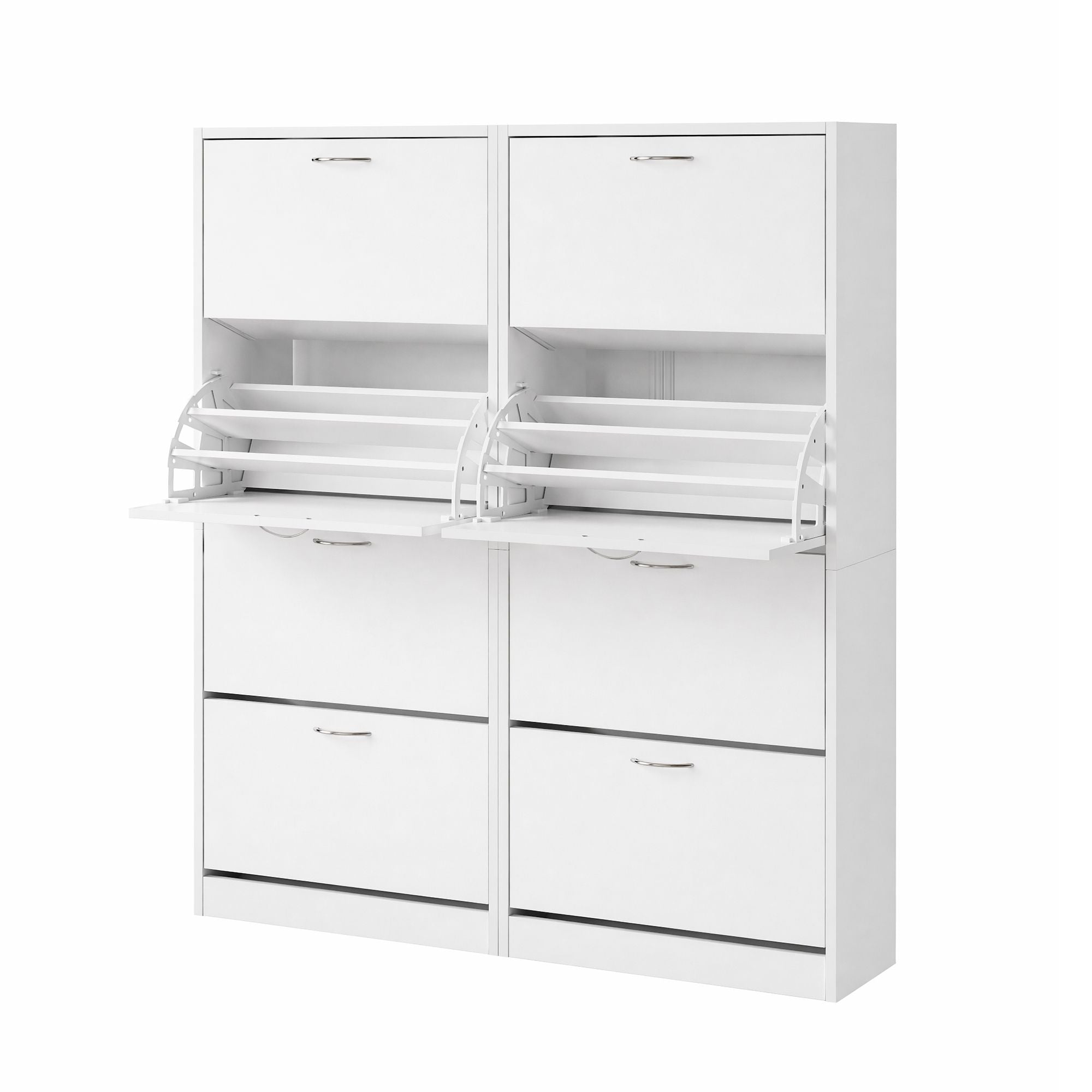 2x Shoe Cabinet Storage Organiser 4 Flip Drawer White