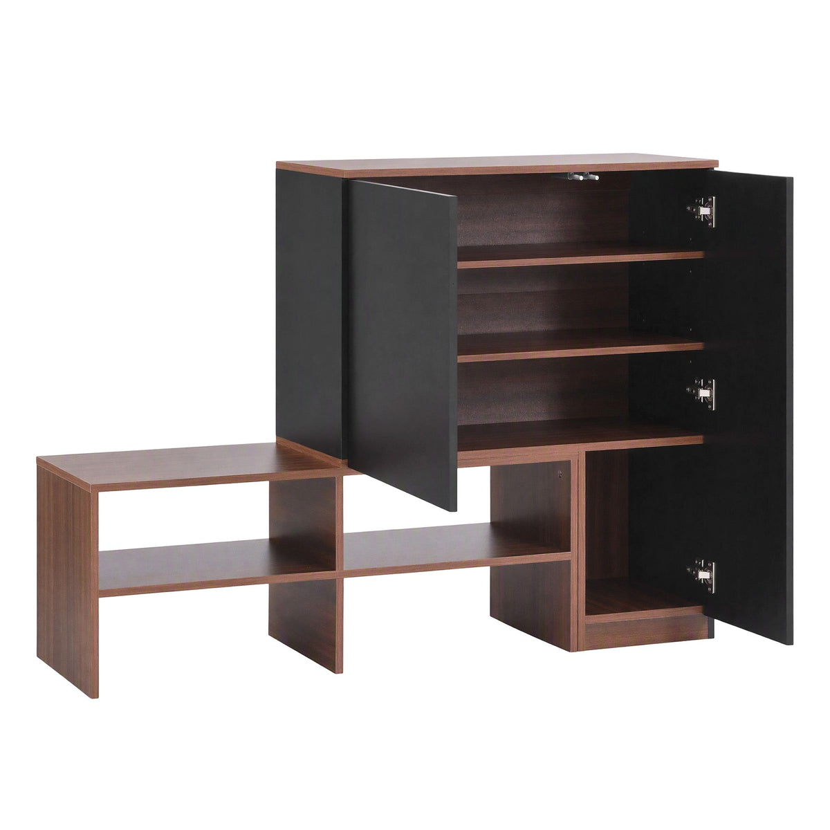 2-in-1 Shoe Cabinet Bench with Adjustable Shelf for Hallway - Walnut & Black