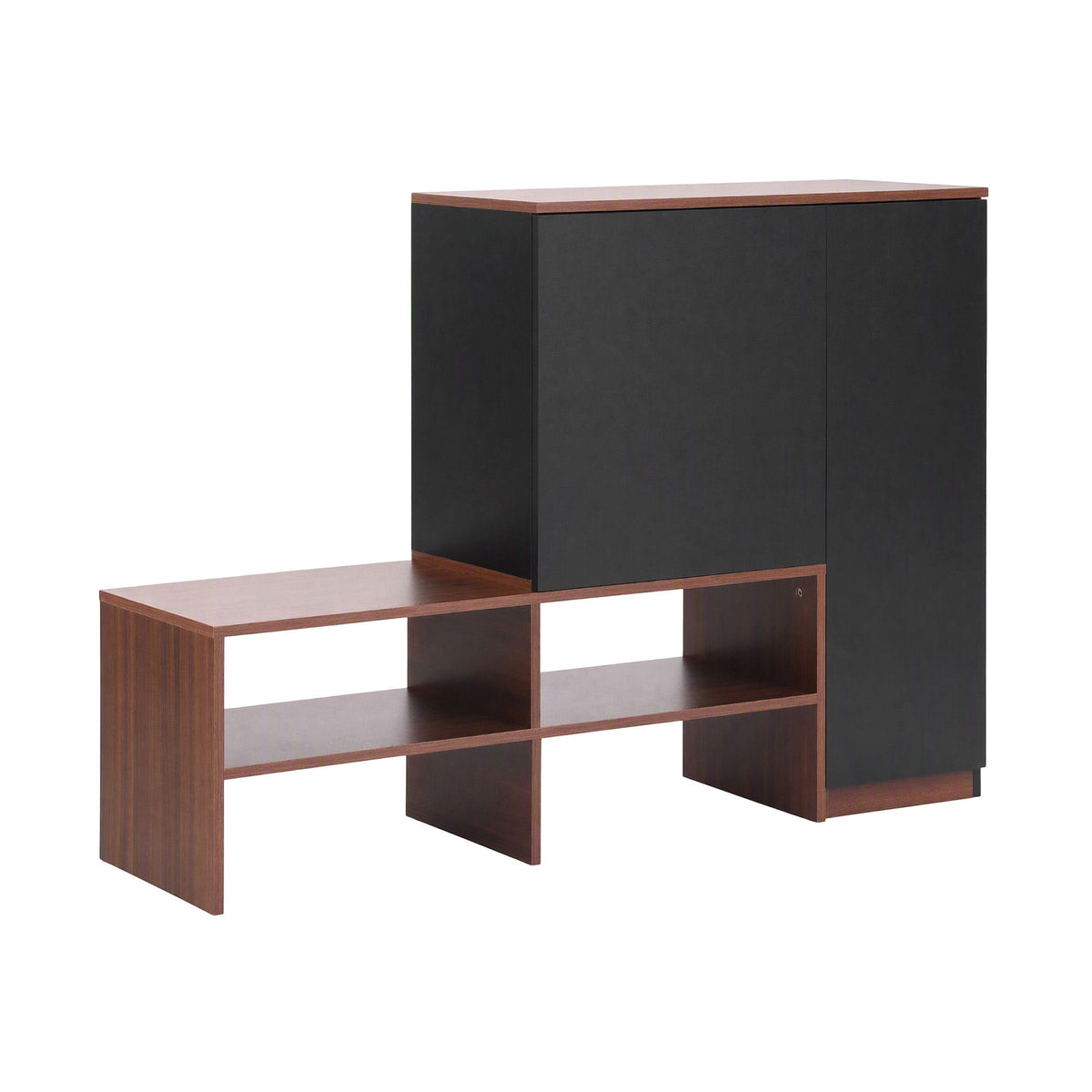 2-in-1 Shoe Cabinet Bench with Adjustable Shelf for Hallway - Walnut & Black