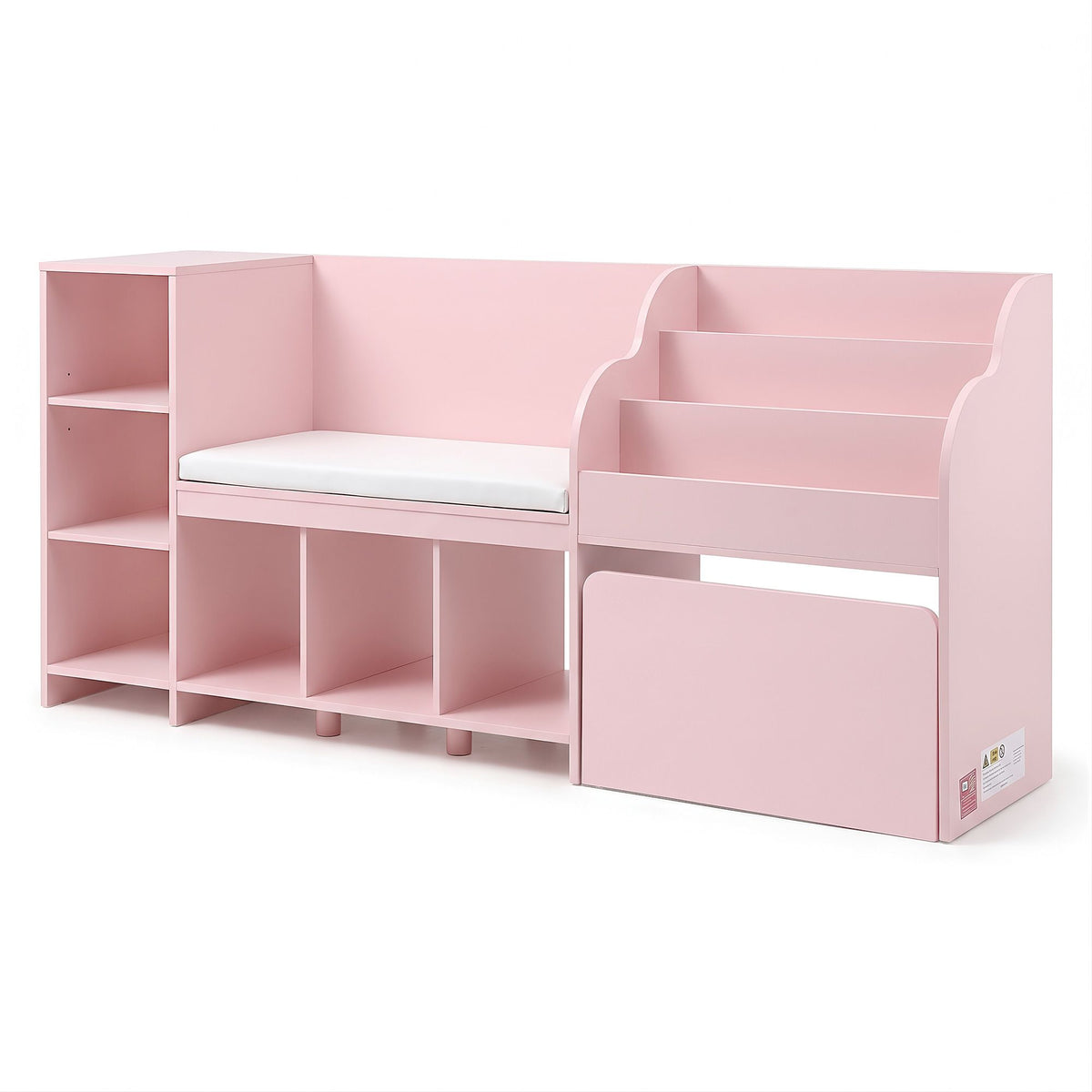Kids Storage Unit Bookshelf Toy Box Organiser Bench Seat Cabinet 170cm Pink