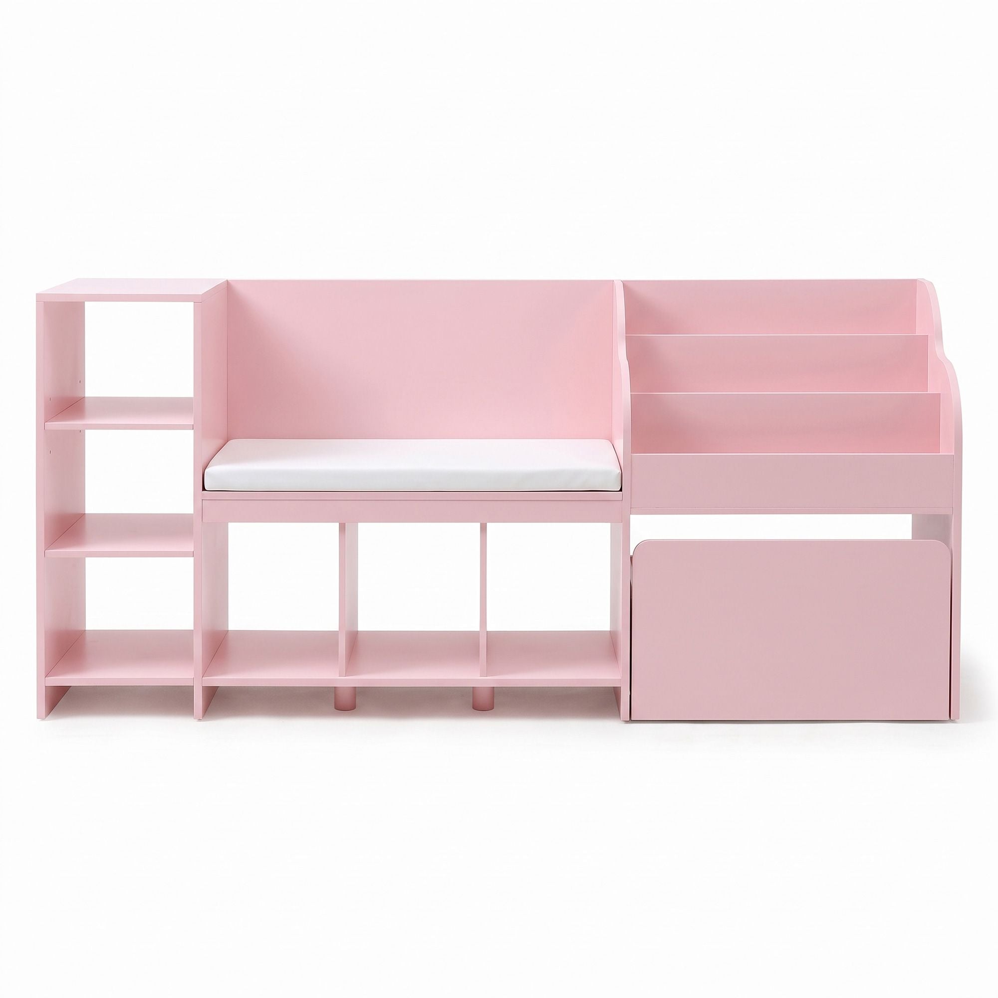 Kids Storage Unit Bookshelf Toy Box Organiser Bench Seat Cabinet 170cm Pink