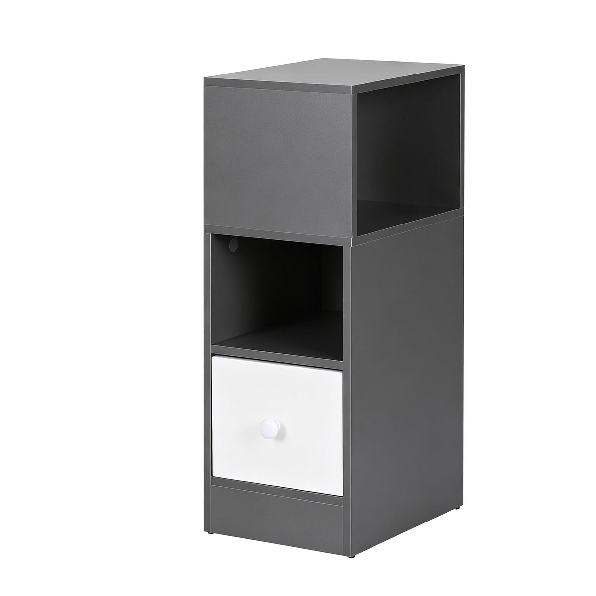 Narrow Bedside Table with 1 Drawer and Side Cabinet - Grey