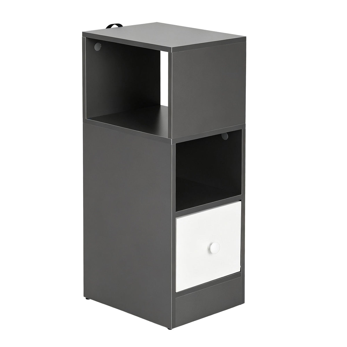 Narrow Bedside Table with 1 Drawer and Side Cabinet - Grey