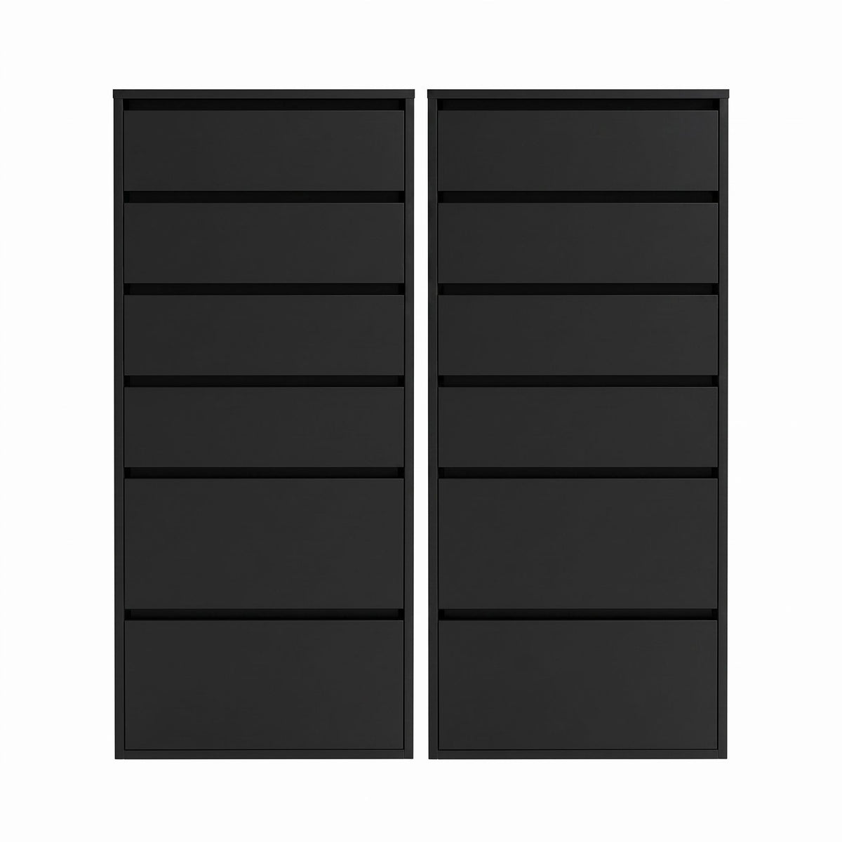 2x Chest of 6 Drawer Tallboy Dresser with Handle-Free Drawers - Black