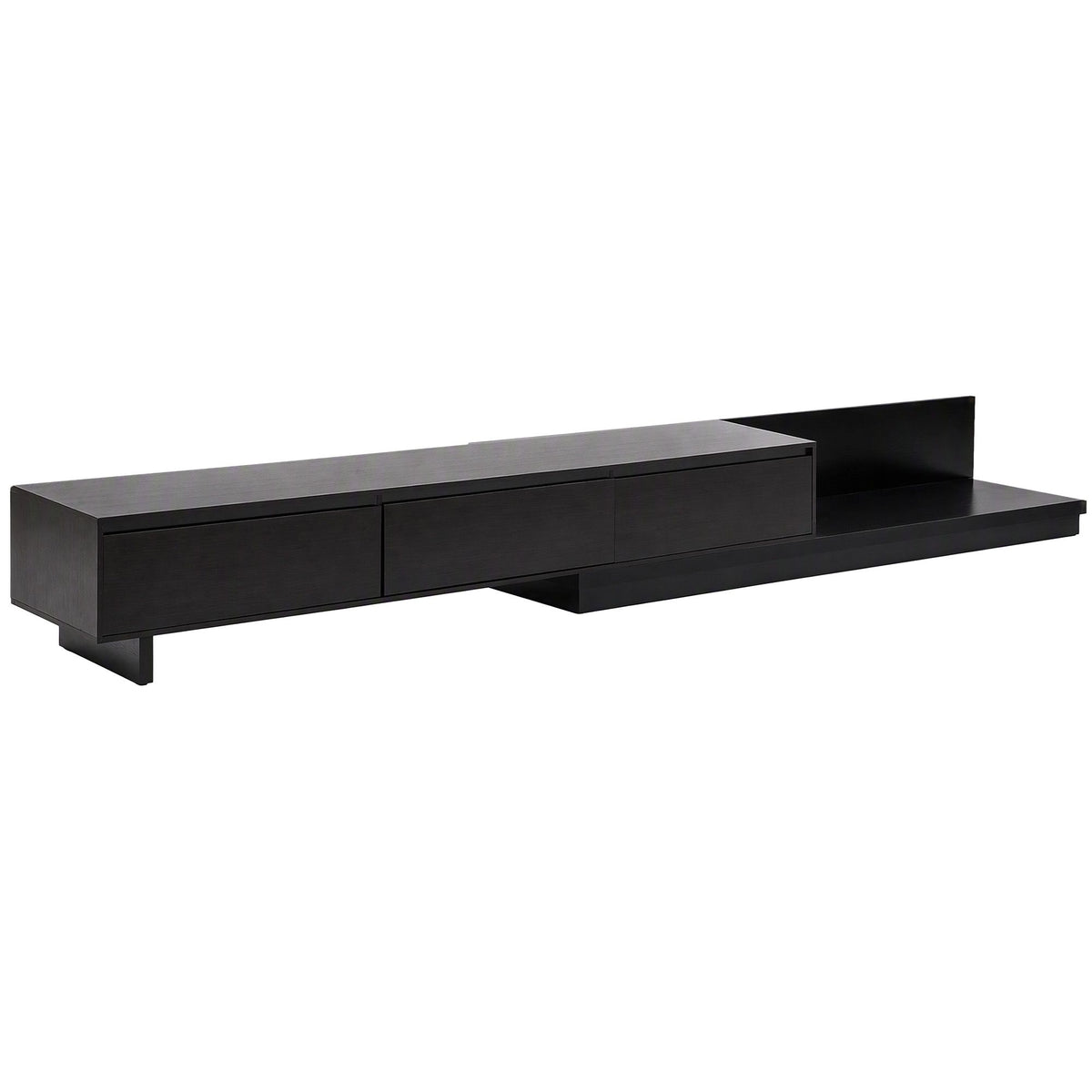 Extendable TV Unit 200-380CM with 3 Storage Drawers for TVs up to 85" - Dark Walnut & Black