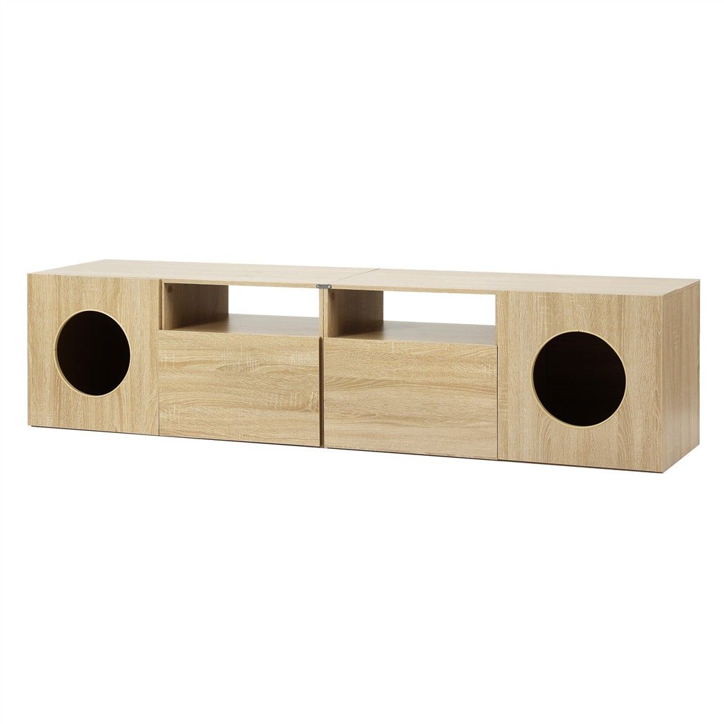 185cm TV Unit with Cat House Storage and Drawers - Pine