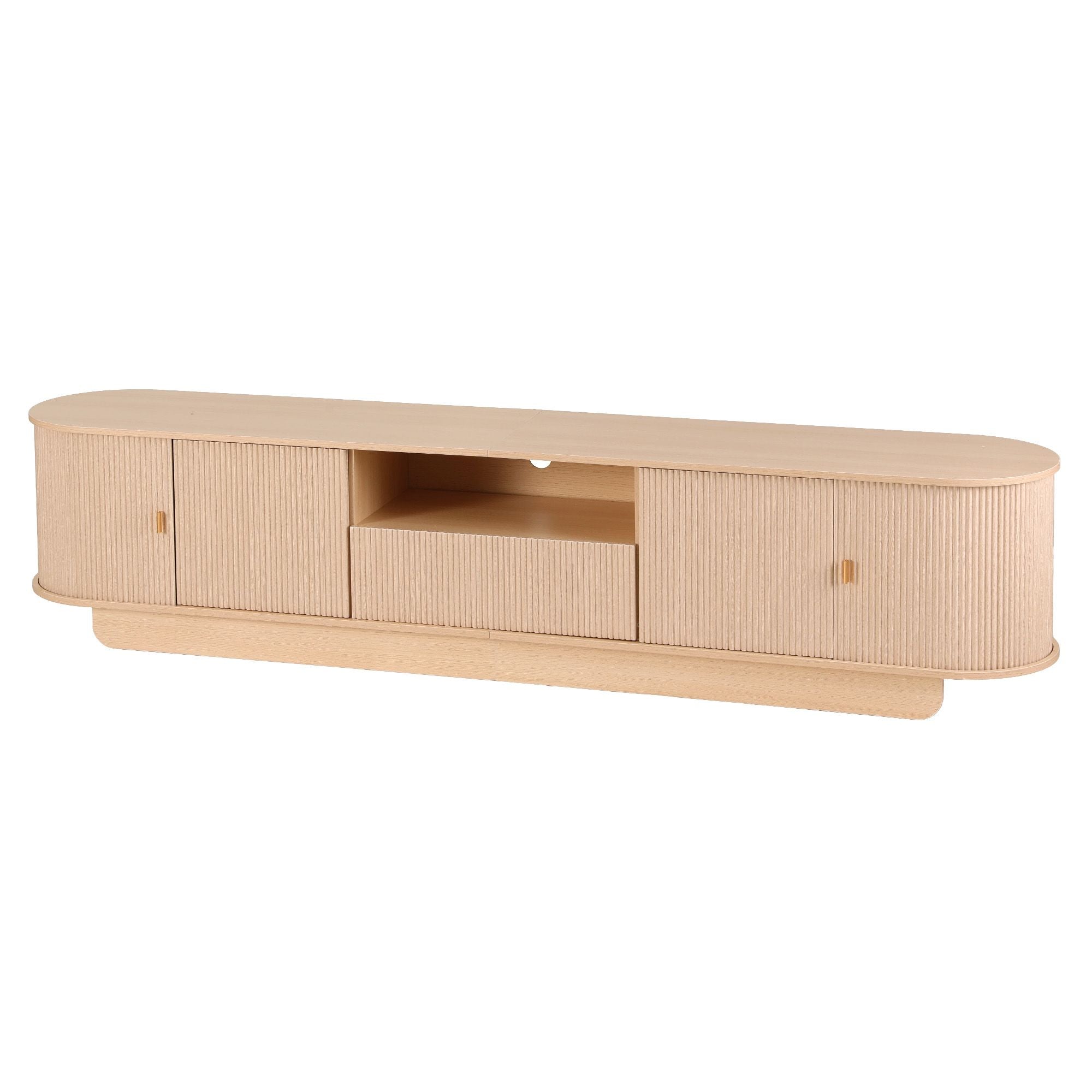 220cm TV Unit Rounded Edge Slide Side Cabinet Door Pine
