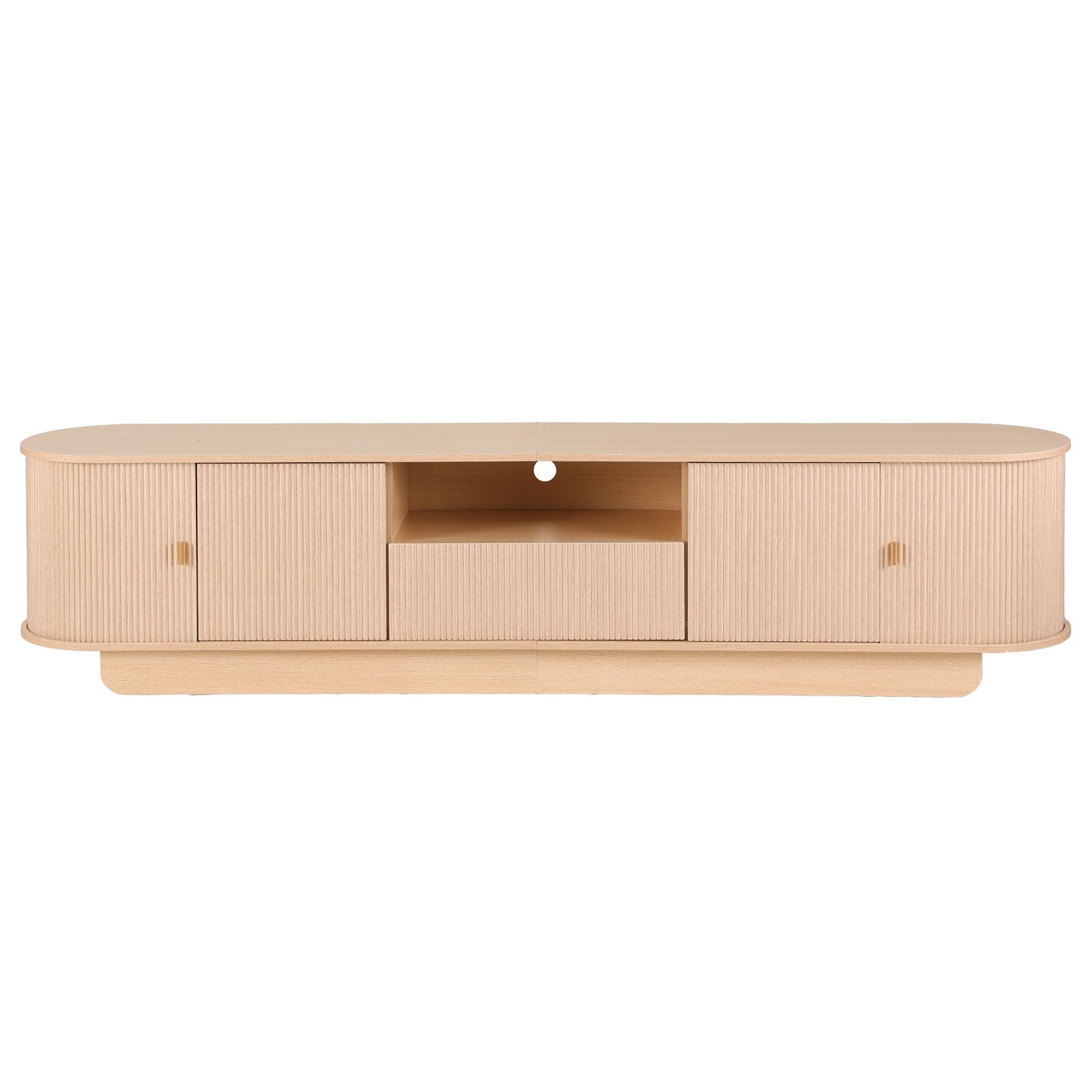 220cm TV Unit Rounded Edge Slide Side Cabinet Door Pine