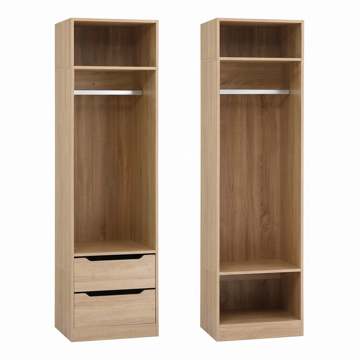 2X Wardrobe Clothes Closet Storage Organiser with Shelves and Drawers - Pine
