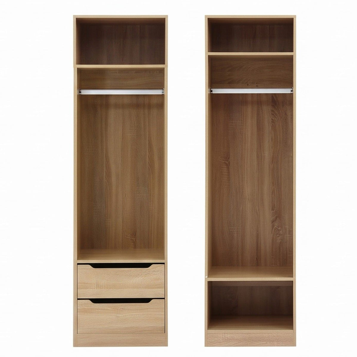 2X Wardrobe Clothes Closet Storage Organiser with Shelves and Drawers - Pine