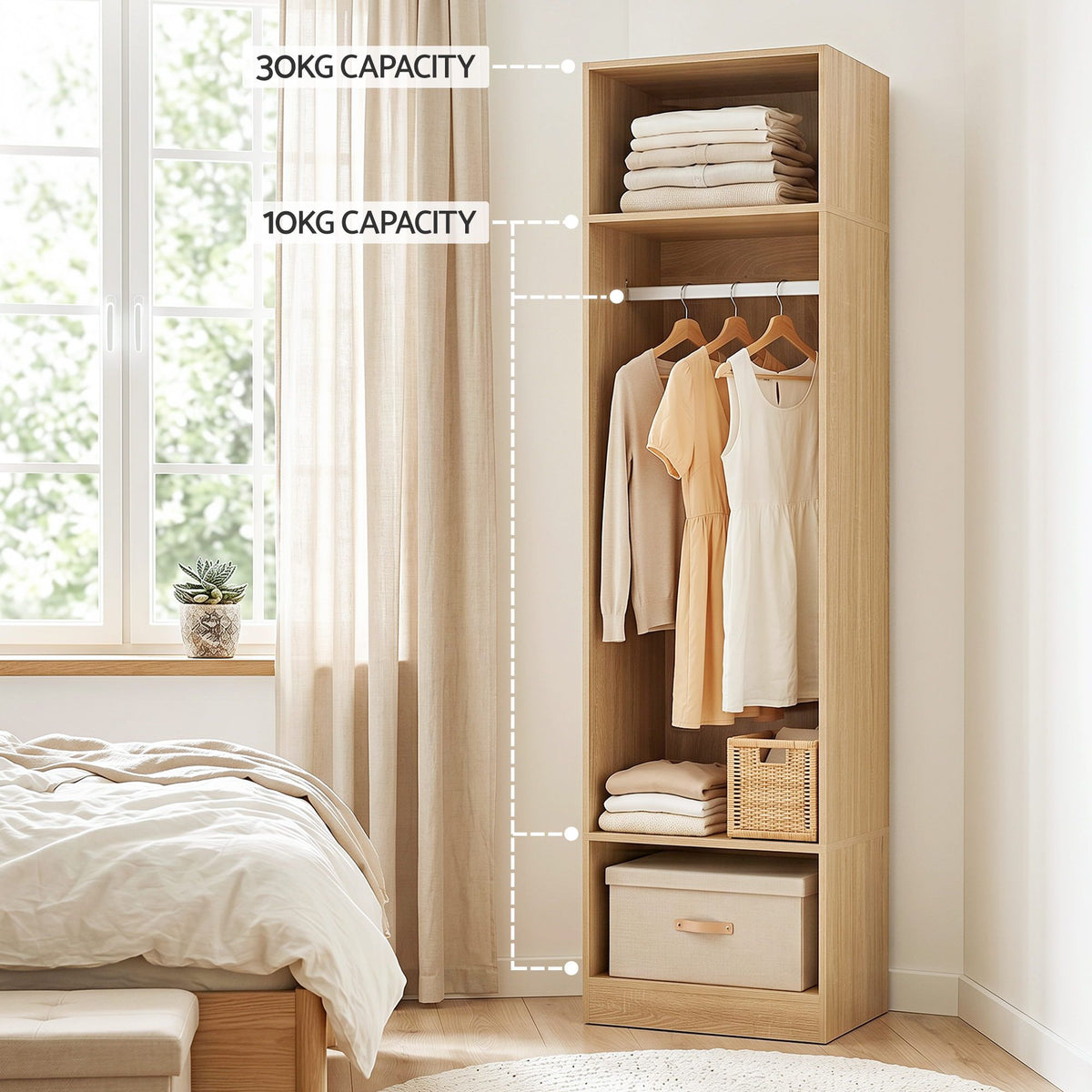 2X Wardrobe Clothes Closet Storage Organiser with Shelves and Drawers - Pine