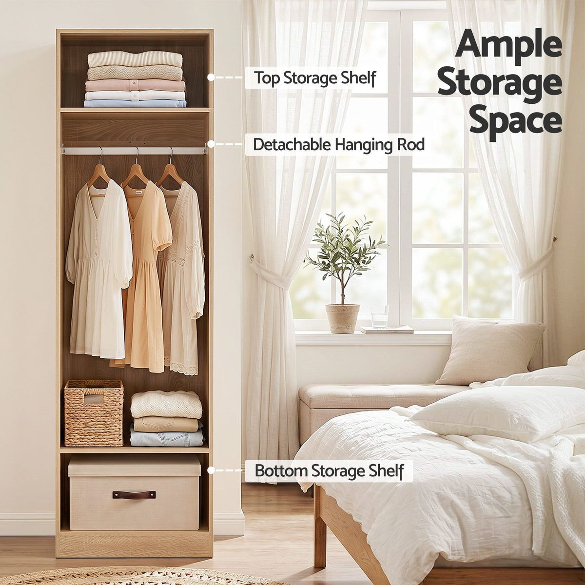 2X Wardrobe Clothes Closet Storage Organiser with Shelves and Drawers - Pine