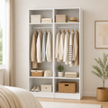 2-Piece Wardrobe Closet Storage Organiser with Shelves and Hanging Rod - White