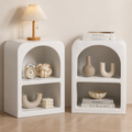 2x Bedside Table 2 Shelves - ARCHED White