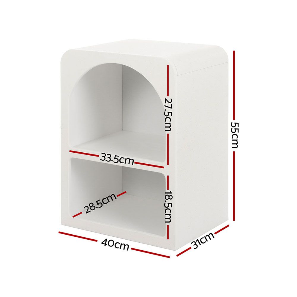 2x Bedside Table 2 Shelves - ARCHED White