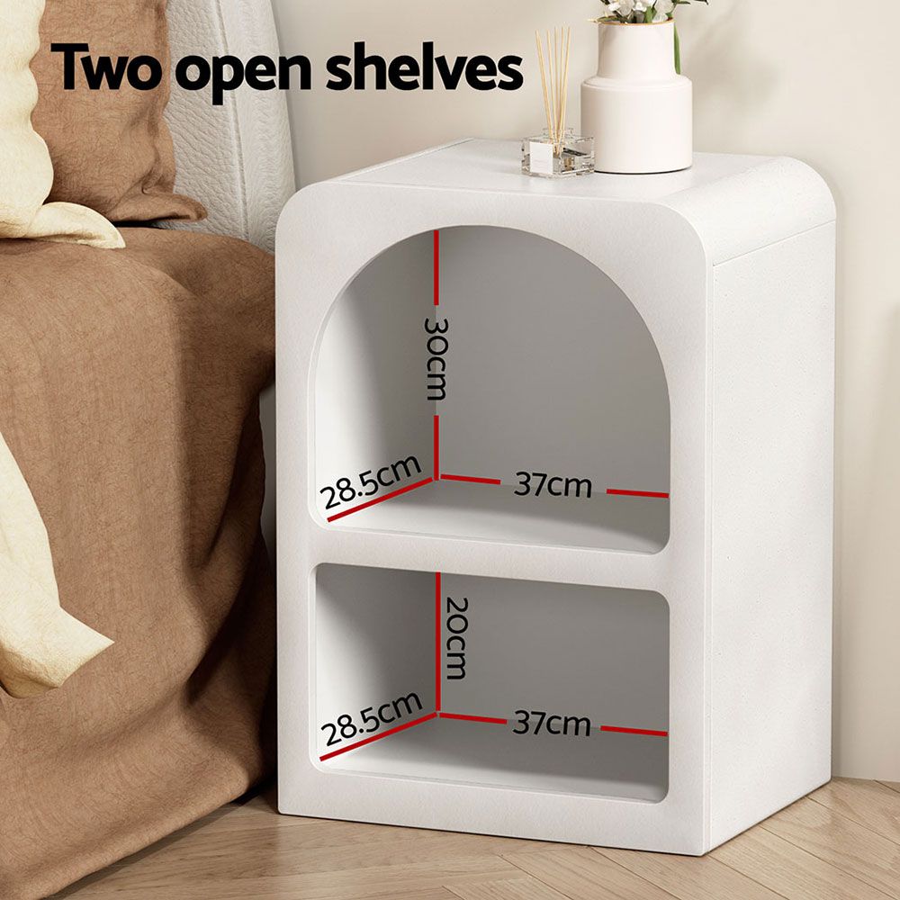 2x Bedside Table 2 Shelves - ARCHED White