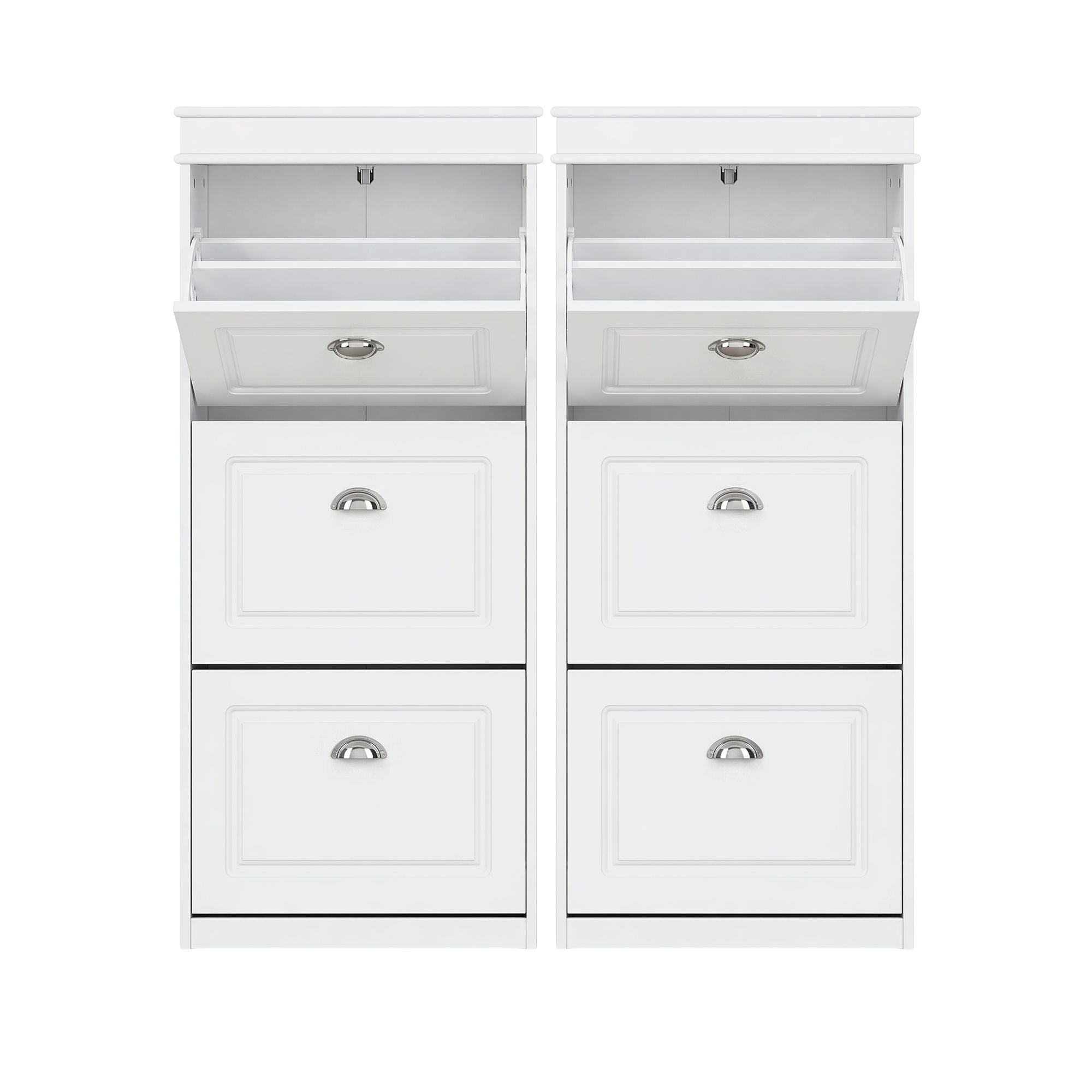 2x Shoe Cabinet Storage Organiser 3 Flip Drawer White