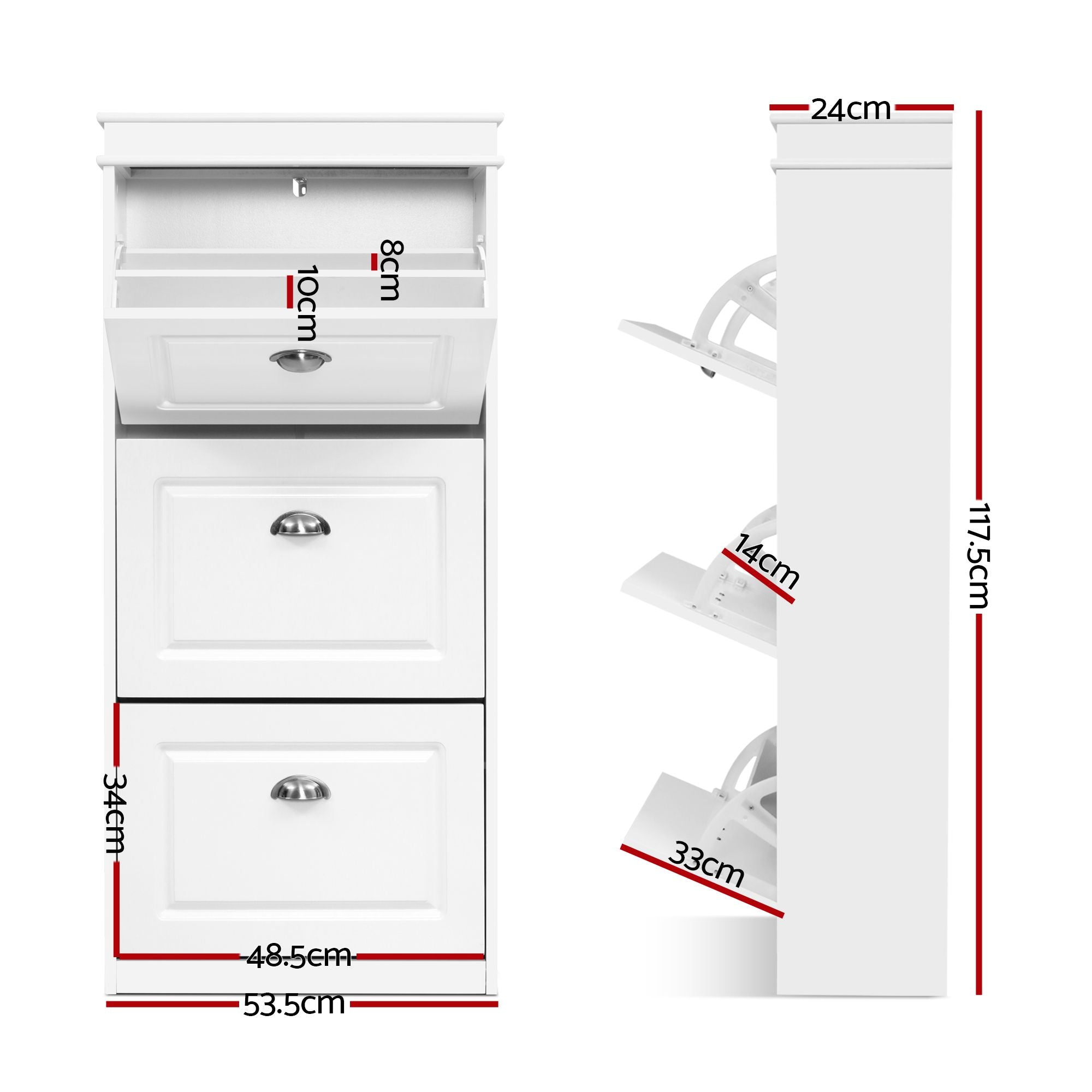 2x Shoe Cabinet Storage Organiser 3 Flip Drawer White