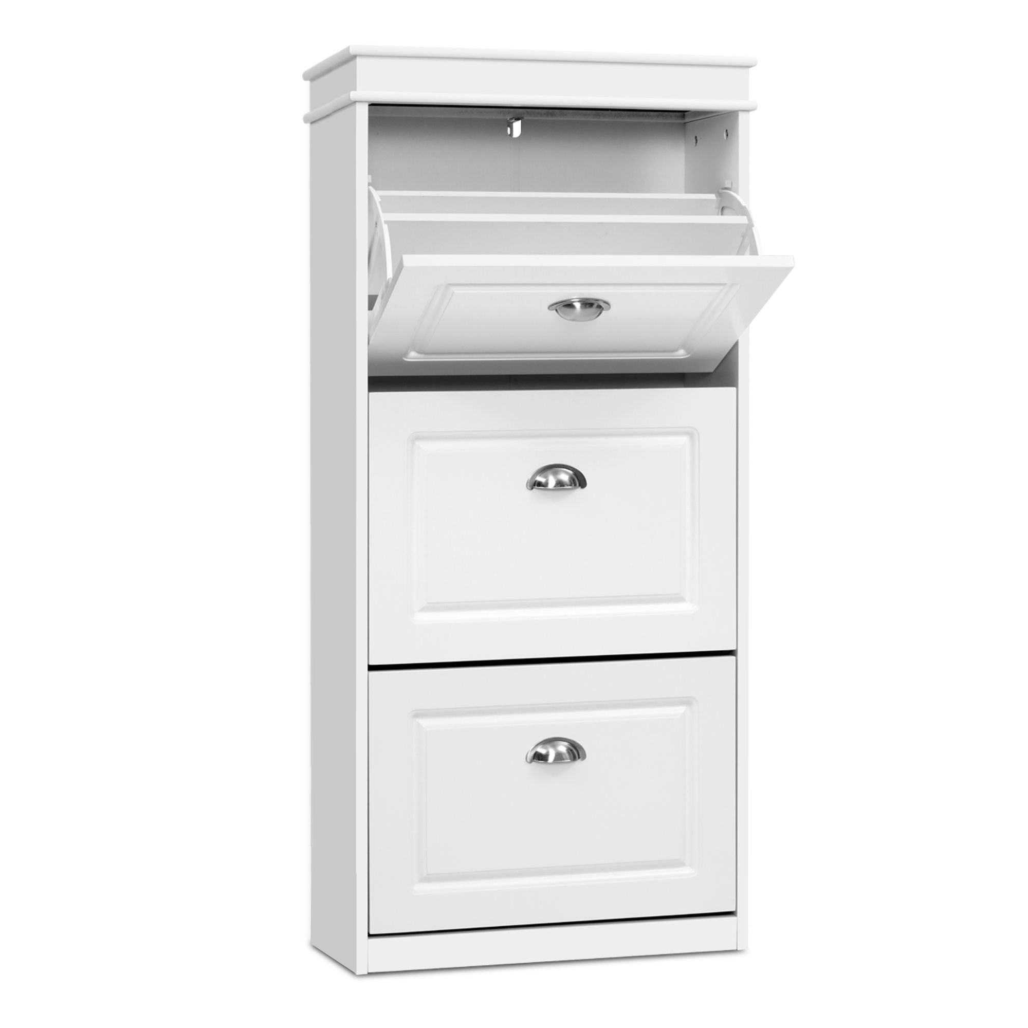 2x Shoe Cabinet Storage Organiser 3 Flip Drawer White