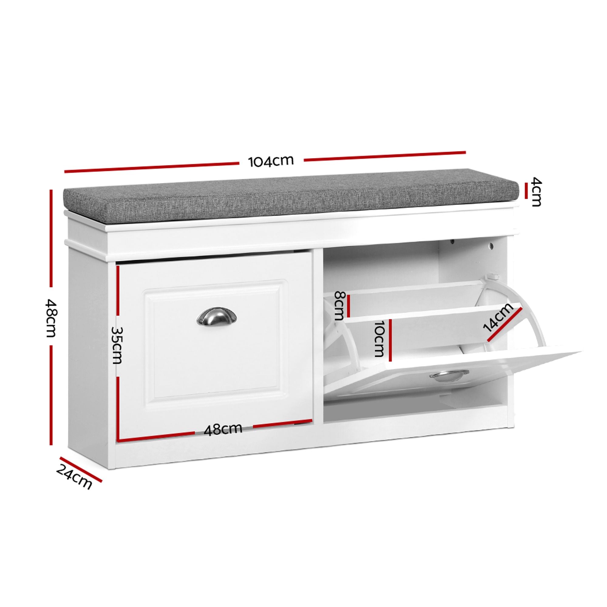2x Shoe Bench Set Flip Drawer White