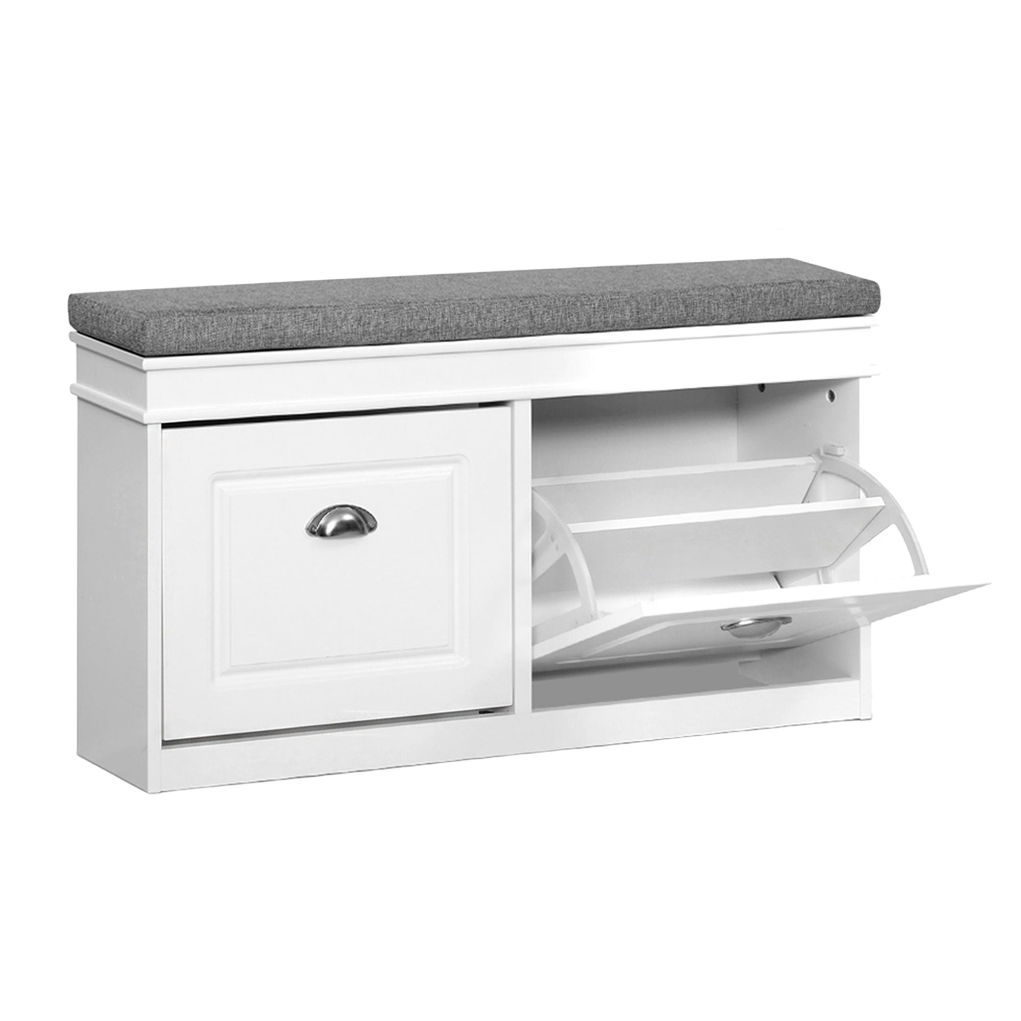 2x Shoe Bench Set Flip Drawer White