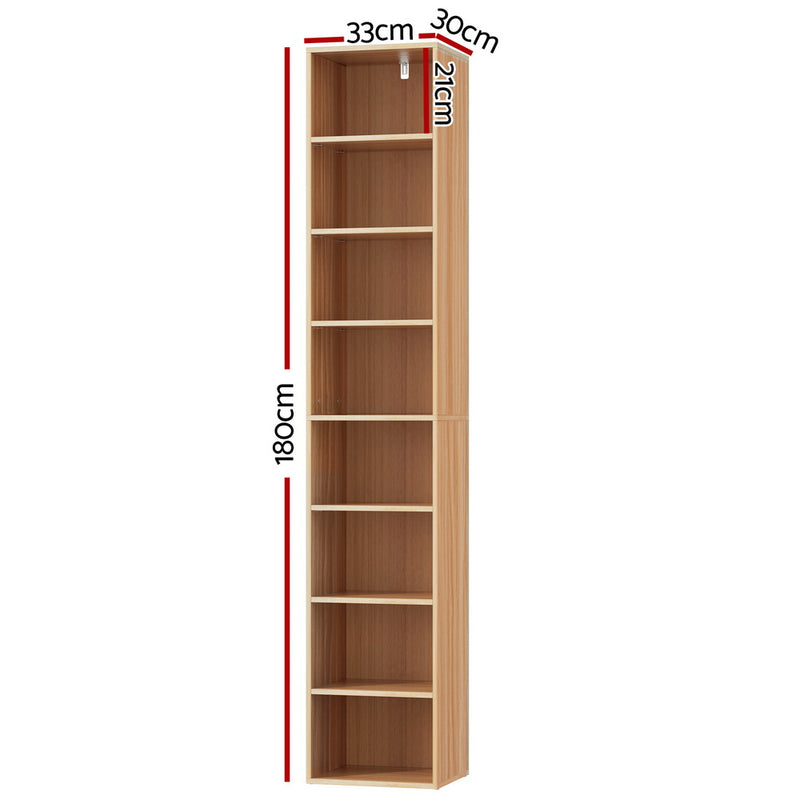 8 Tier Narrow Pine Bookshelf