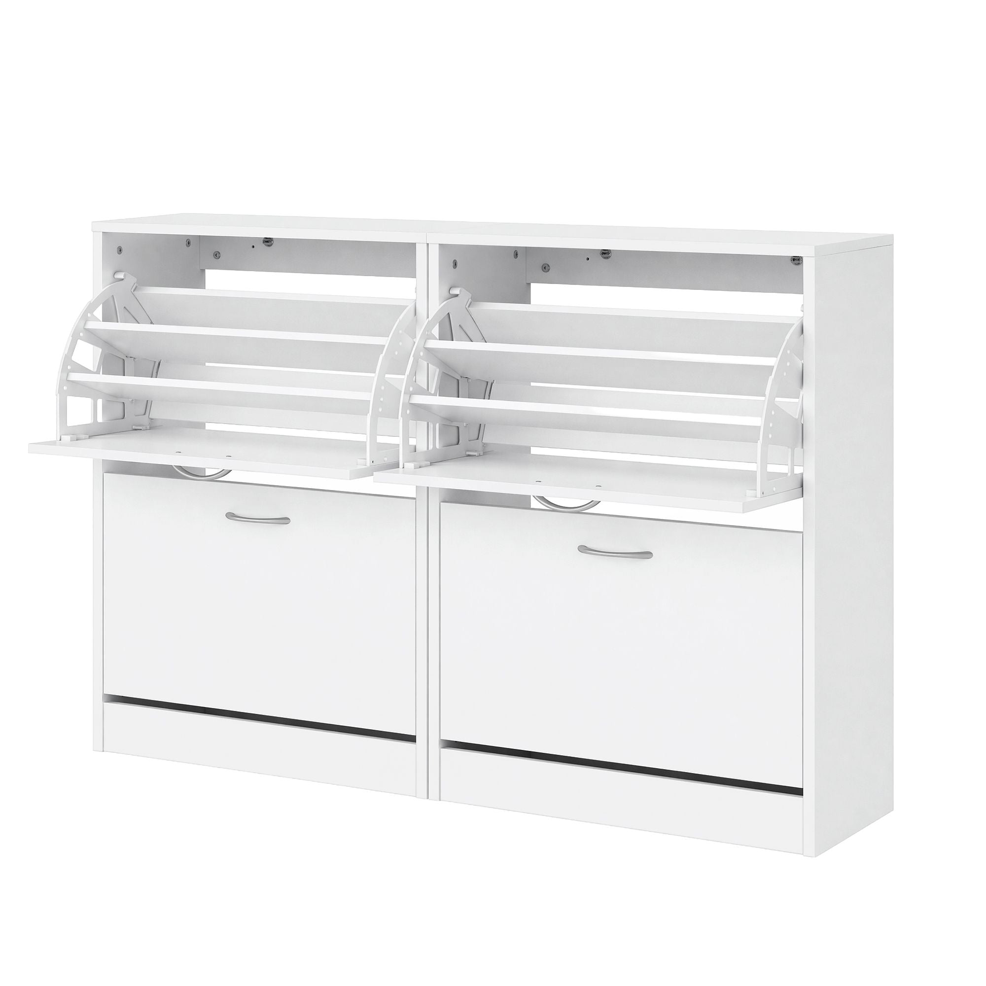 2x Shoe Cabinet Storage Organiser 2 Flip Drawer White