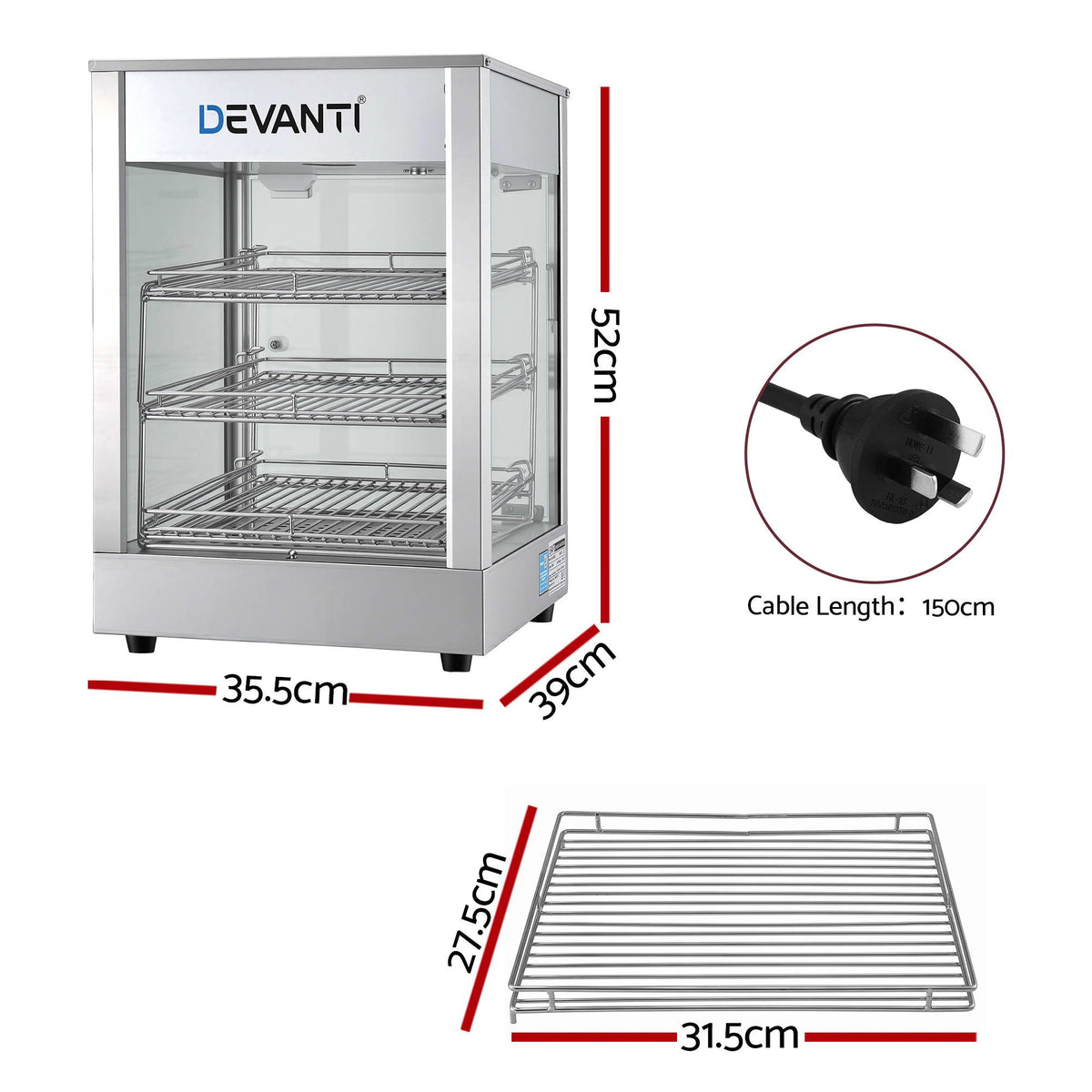 Commercial Food Warmer 850W 3 Shelf Heated Display Cabinet