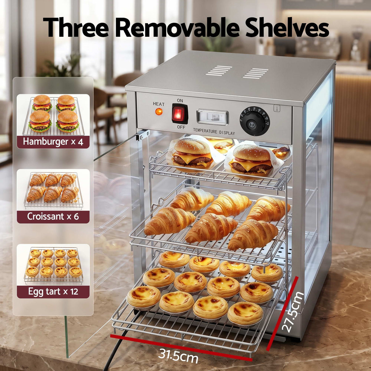 Commercial Food Warmer 850W 3 Shelf Heated Display Cabinet