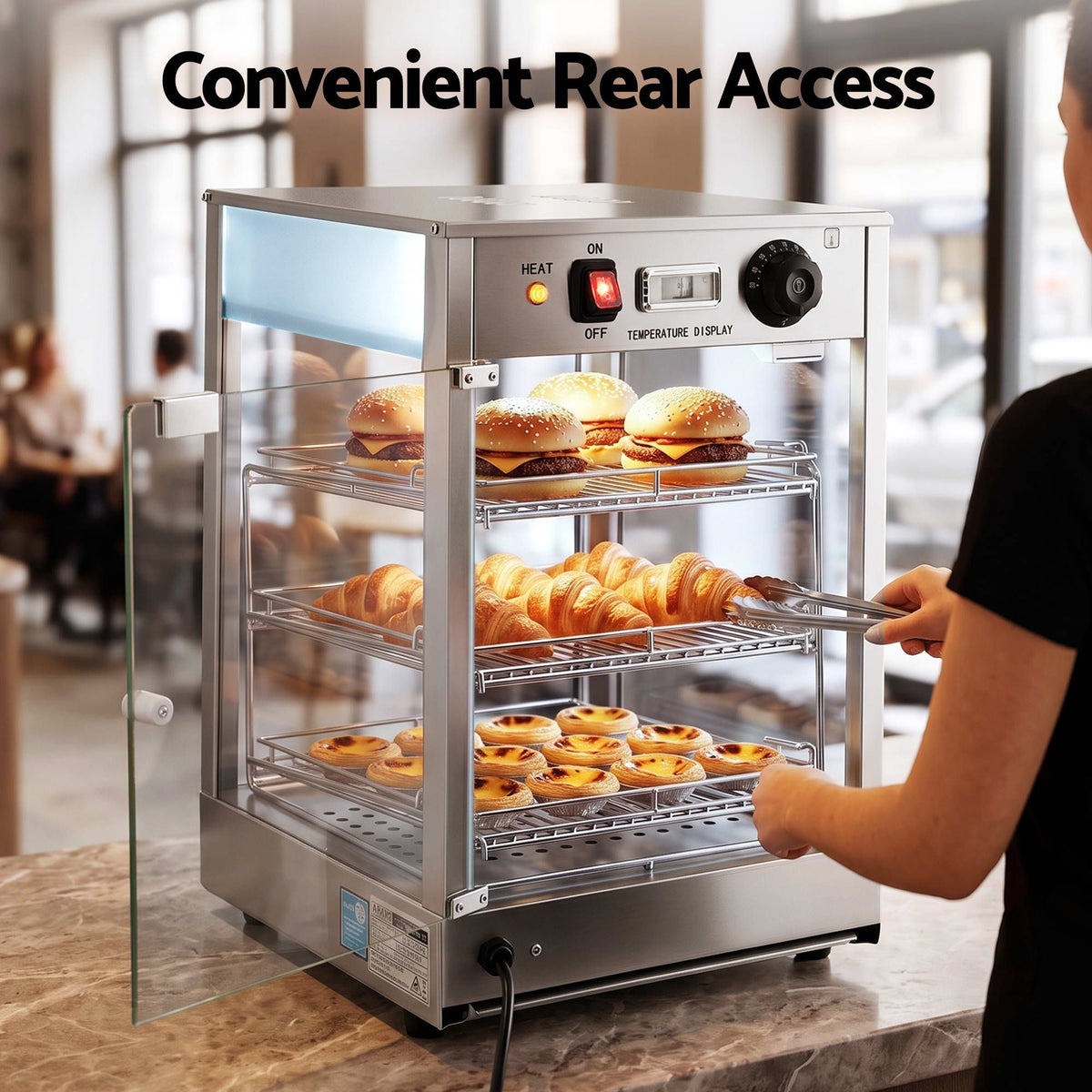 Commercial Food Warmer 850W 3 Shelf Heated Display Cabinet