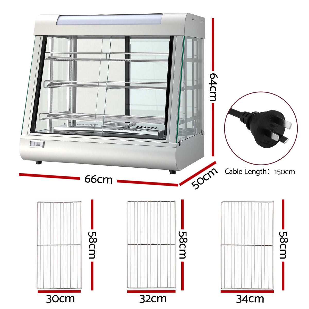 Commercial Food Warmer 1500W 3 Shelf Heated Display Cabinet