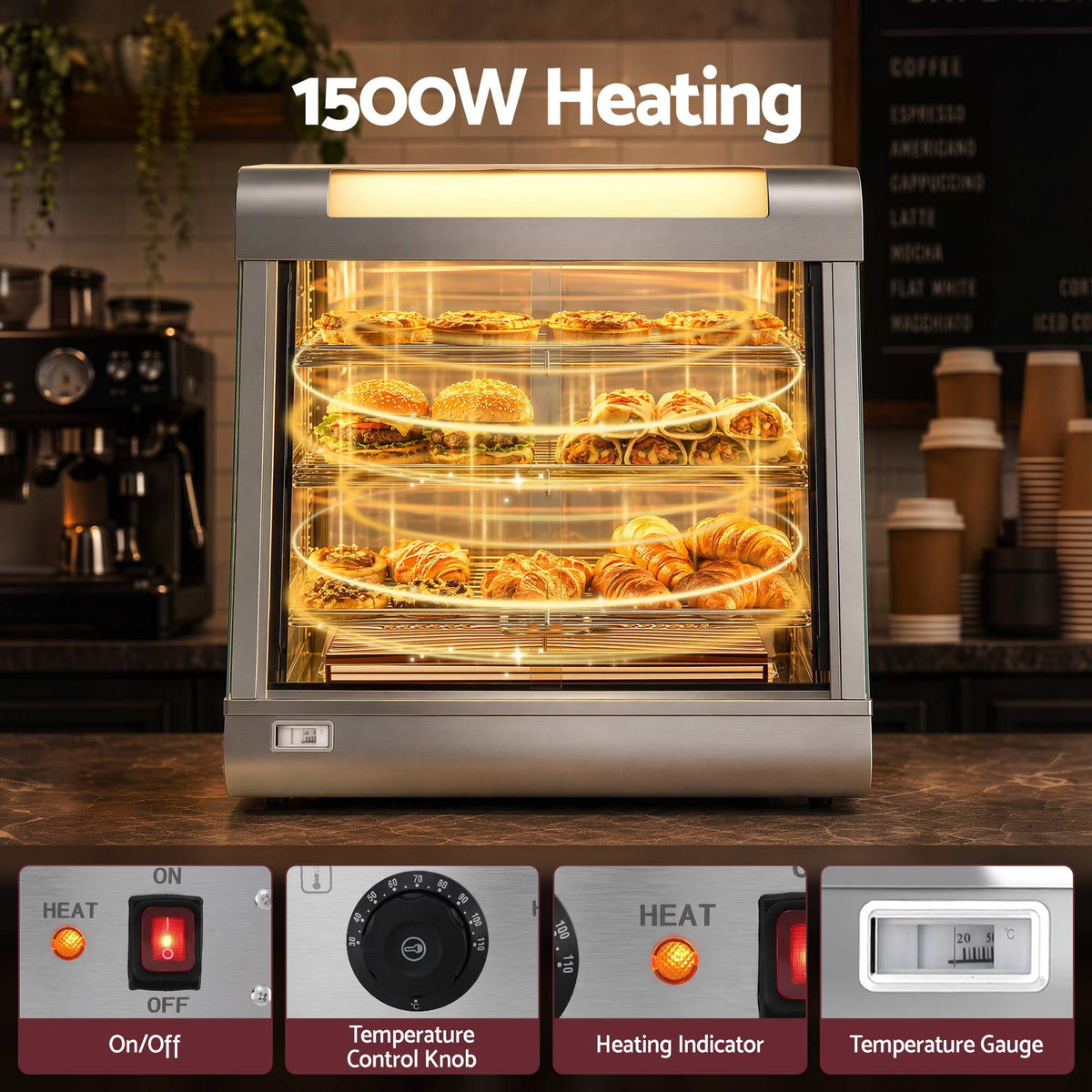 Commercial Food Warmer 1500W 3 Shelf Heated Display Cabinet