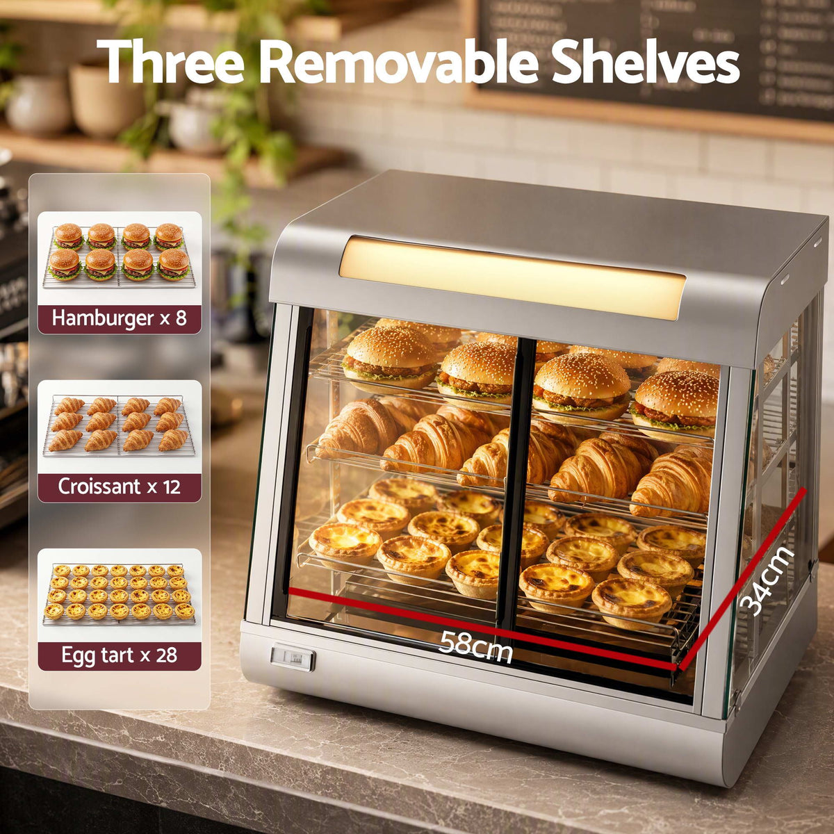 Commercial Food Warmer 1500W 3 Shelf Heated Display Cabinet