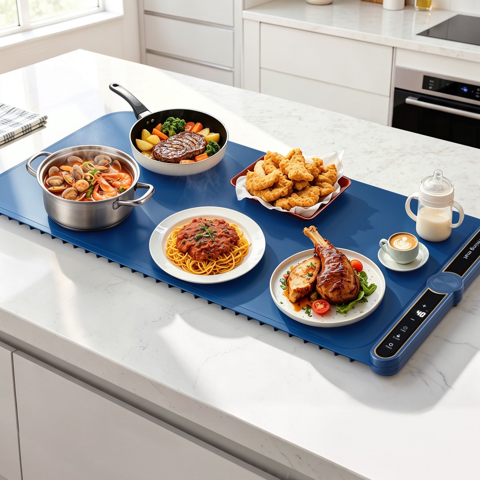 Electric Food Warming Mat 80cm Roll Up Buffet Tray 430W - Blue