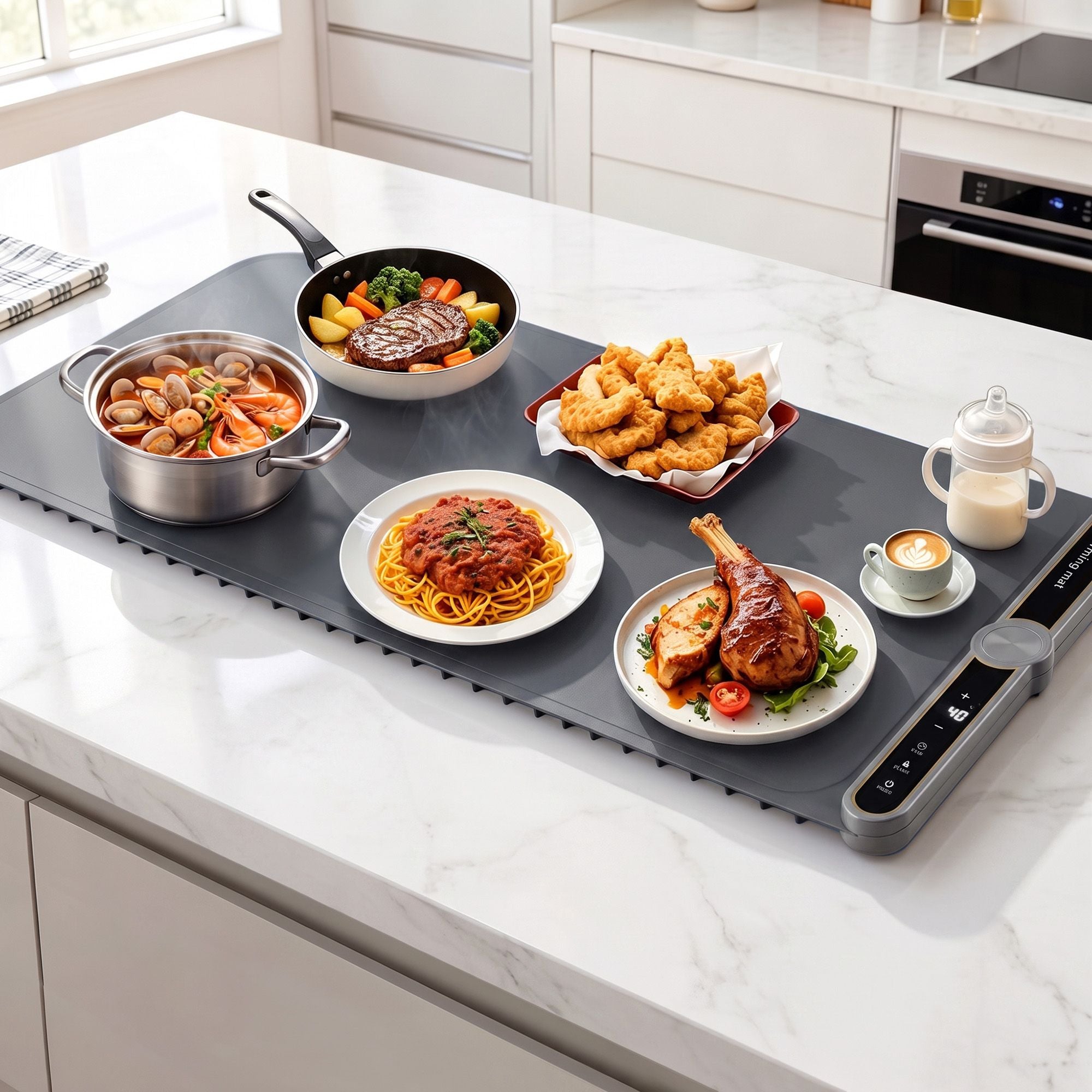 Food Warming Mat 80cm Electric Roll Up Buffet Tray with 9 Heating Levels and Timer - Grey