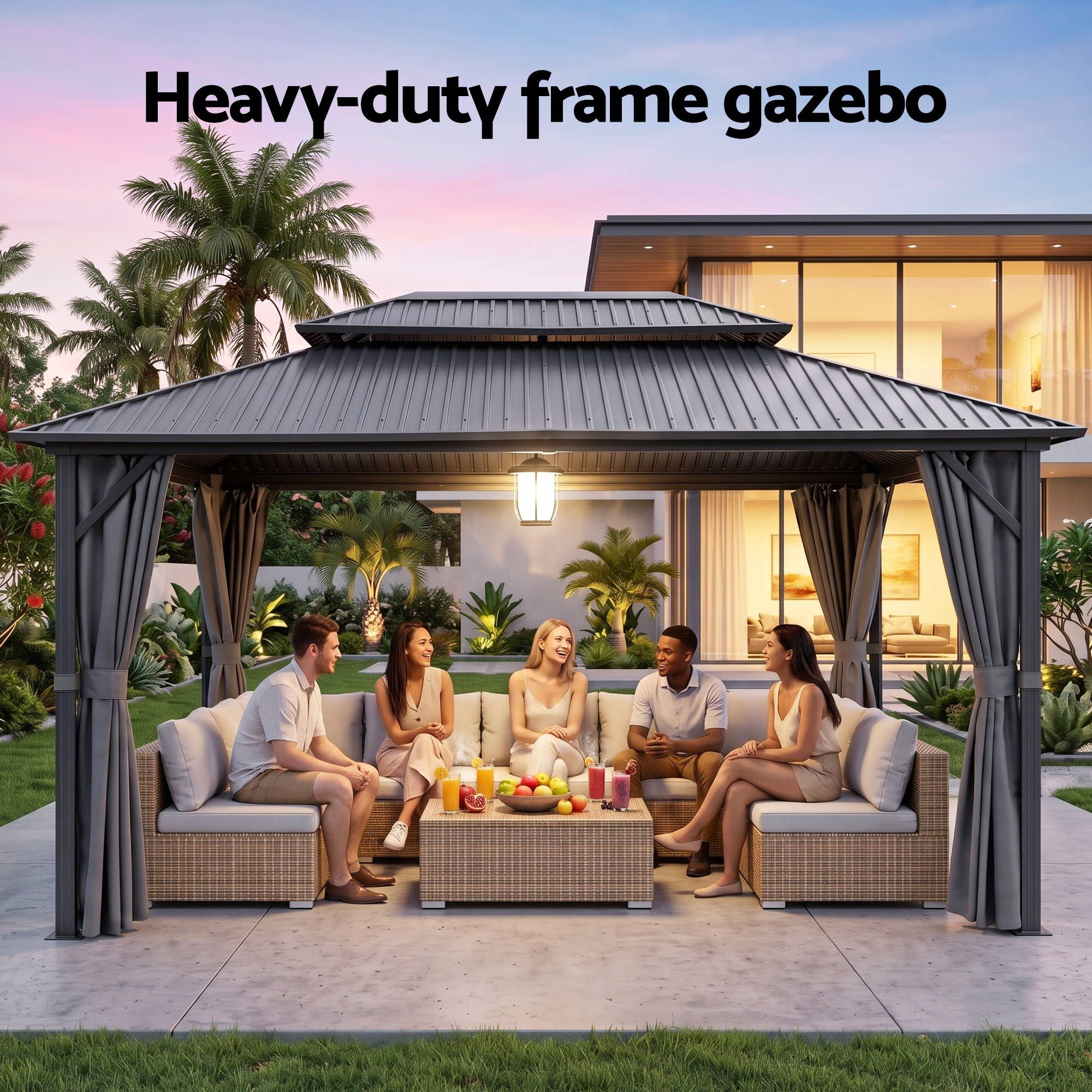 3x4.25m Gazebo Hardtop Steel Roof Outdoor Pavilion