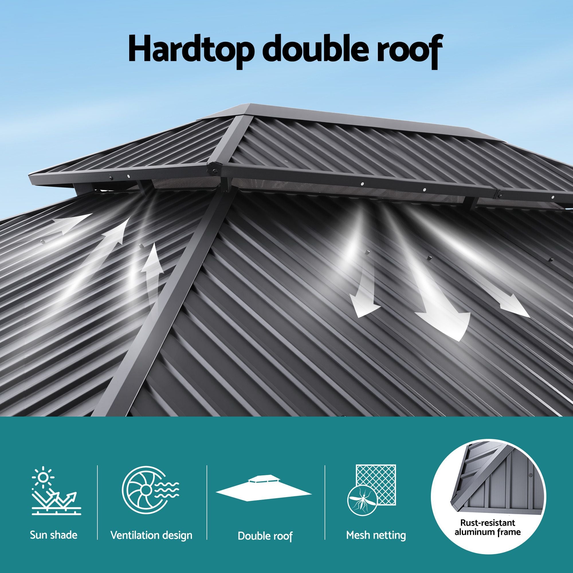 3x4.25m Gazebo Hardtop Steel Roof Outdoor Pavilion