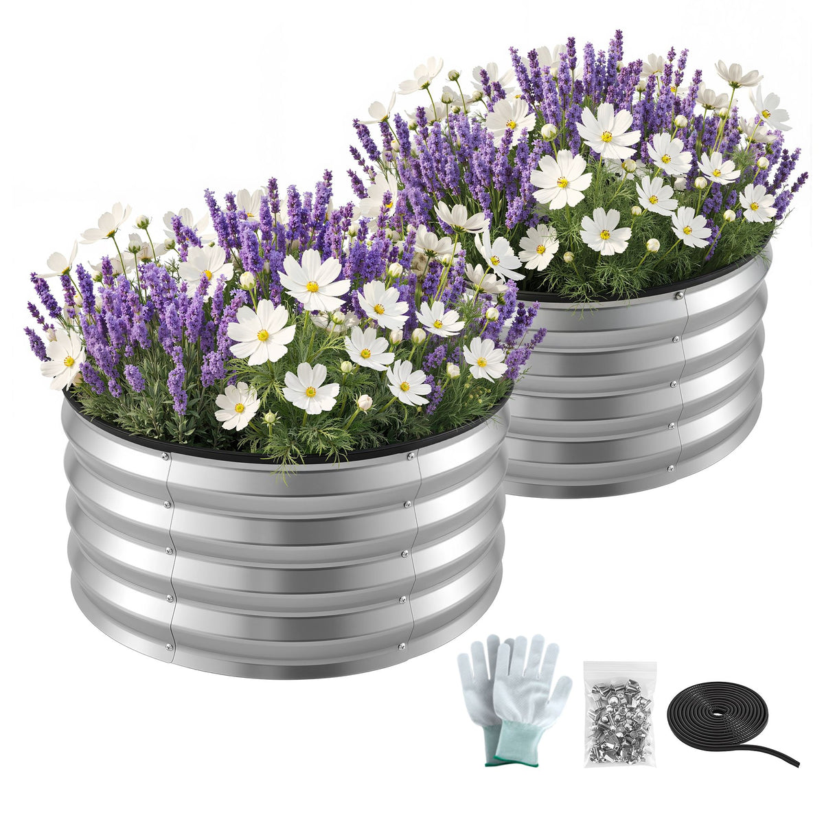 Round Raised Garden Bed 60x60x30cm 2 Pack Galvanised Planter Box - Silver
