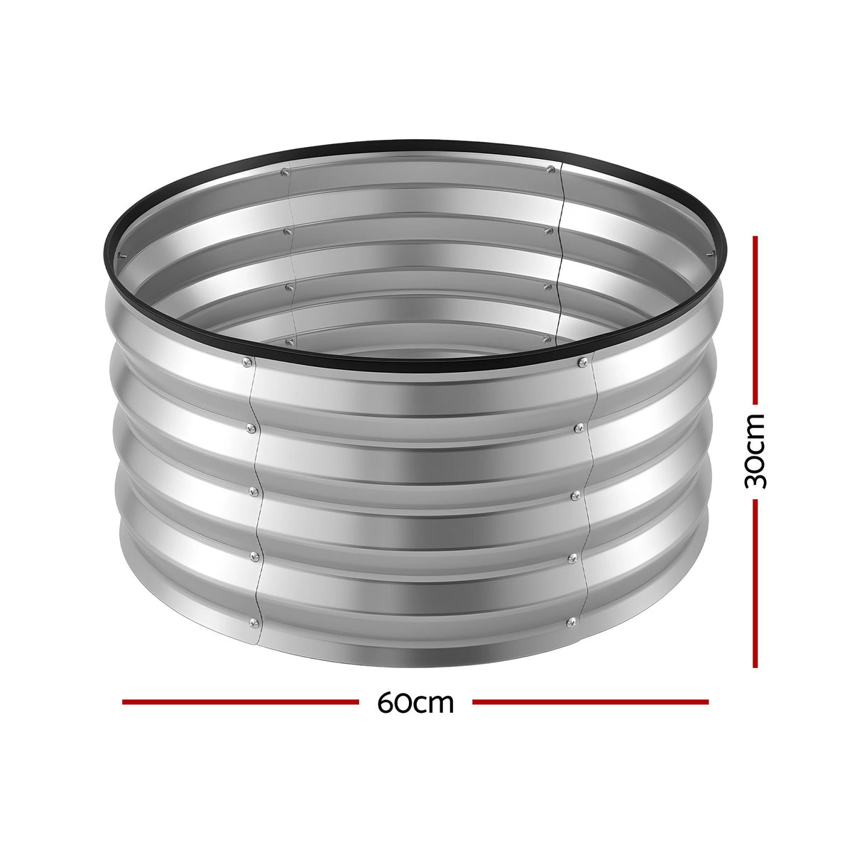 Round Raised Garden Bed 60x60x30cm 2 Pack Galvanised Planter Box - Silver