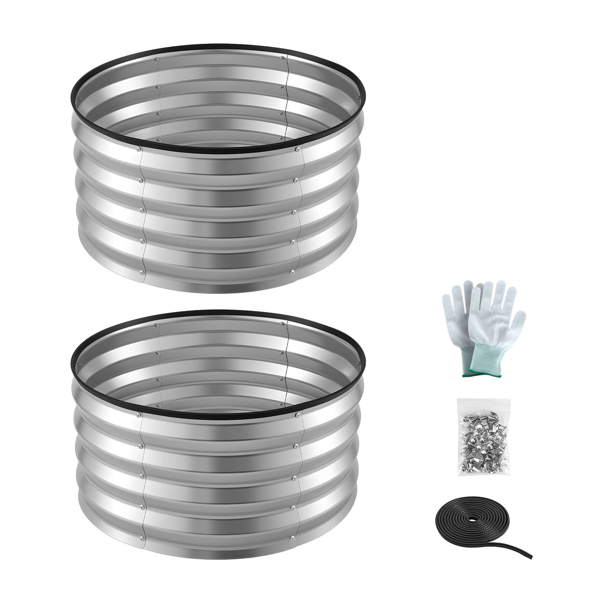 Round Raised Garden Bed 60x60x30cm 2 Pack Galvanised Planter Box - Silver