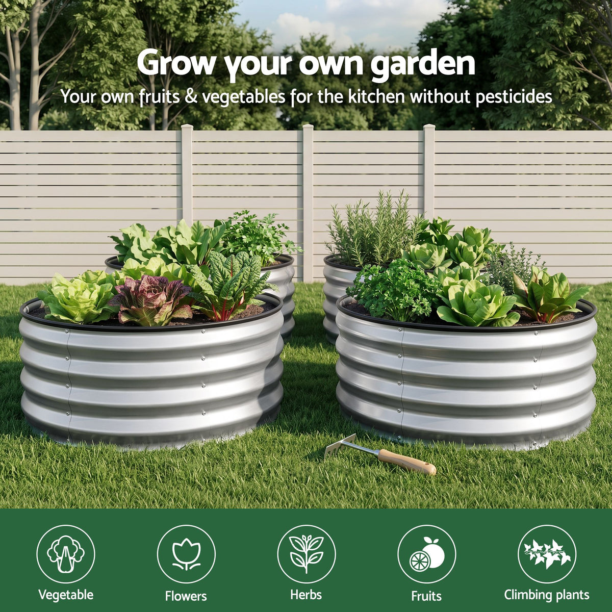 Round Raised Garden Bed 60x60x30cm 2 Pack Galvanised Planter Box - Silver