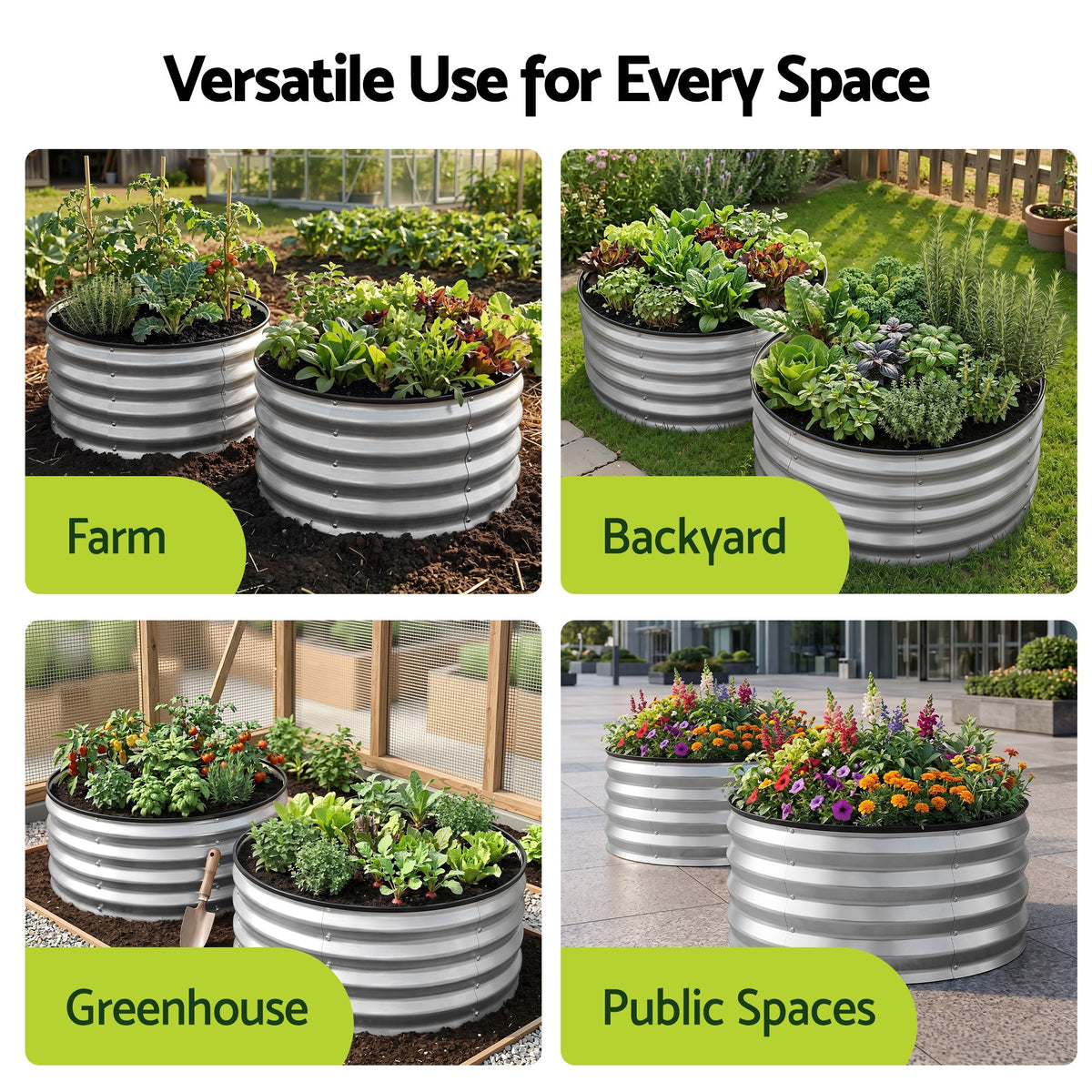 Round Raised Garden Bed 60x60x30cm 2 Pack Galvanised Planter Box - Silver
