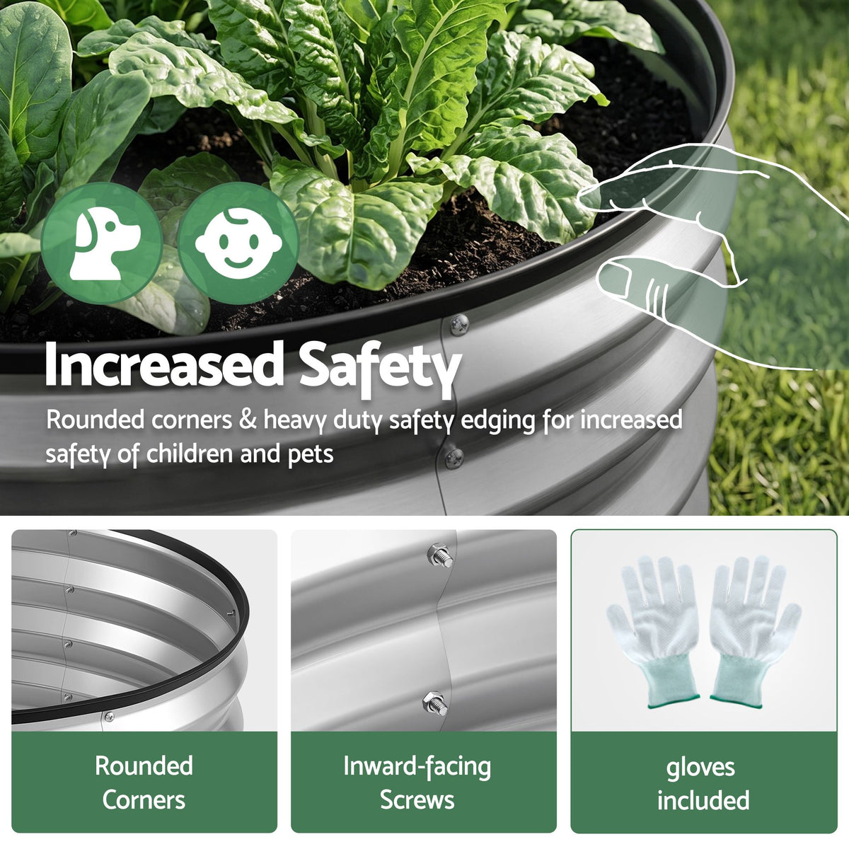 Round Raised Garden Bed 60x60x30cm 2 Pack Galvanised Planter Box - Silver