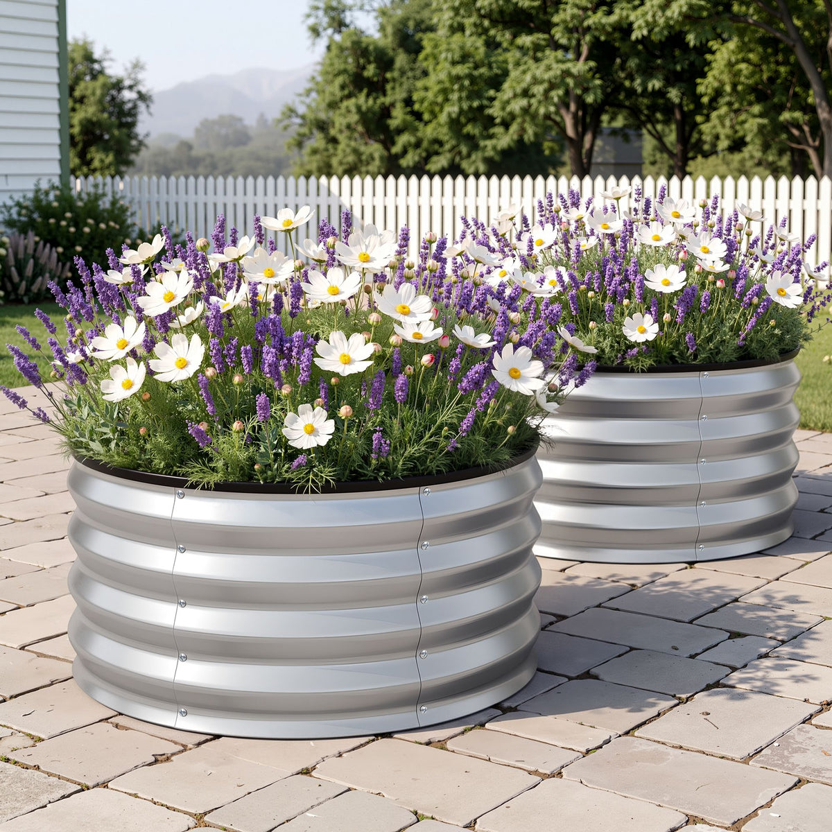 Round Raised Garden Bed 60x60x30cm 2 Pack Galvanised Planter Box - Silver