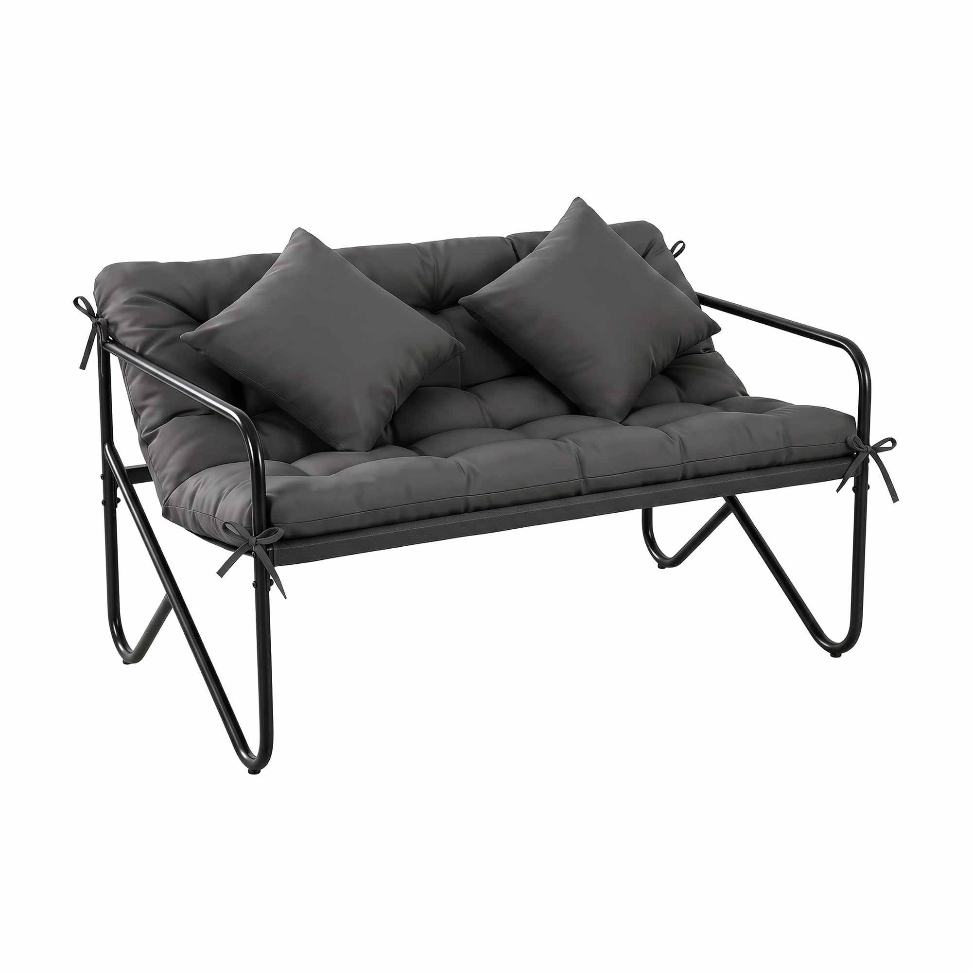 Garden Bench 2 Seater Outdoor Metal with Cushion 118cm - Black