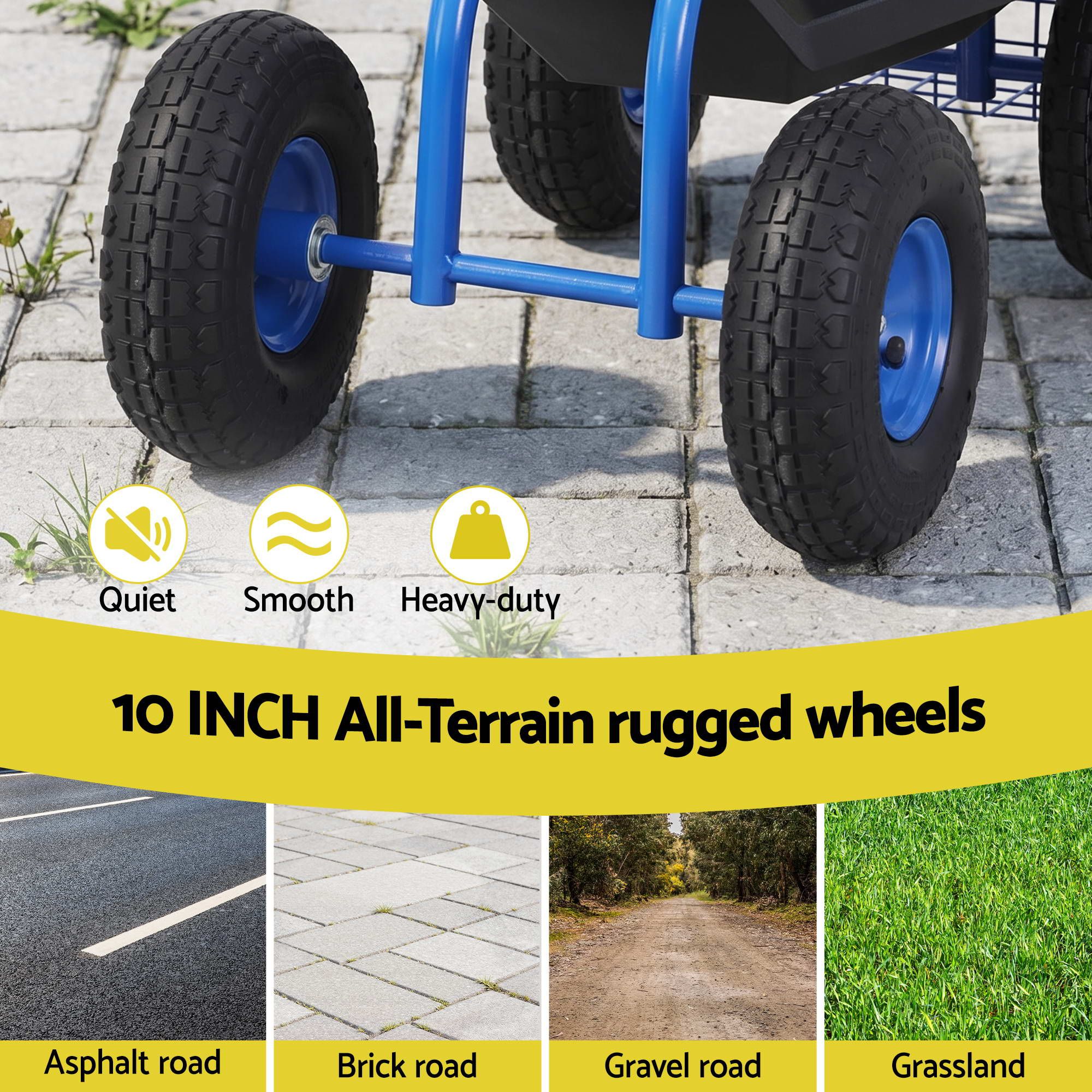 Adjustable Height 360° Swivel Garden Seat with Wheels 150kg Capacity - Blue
