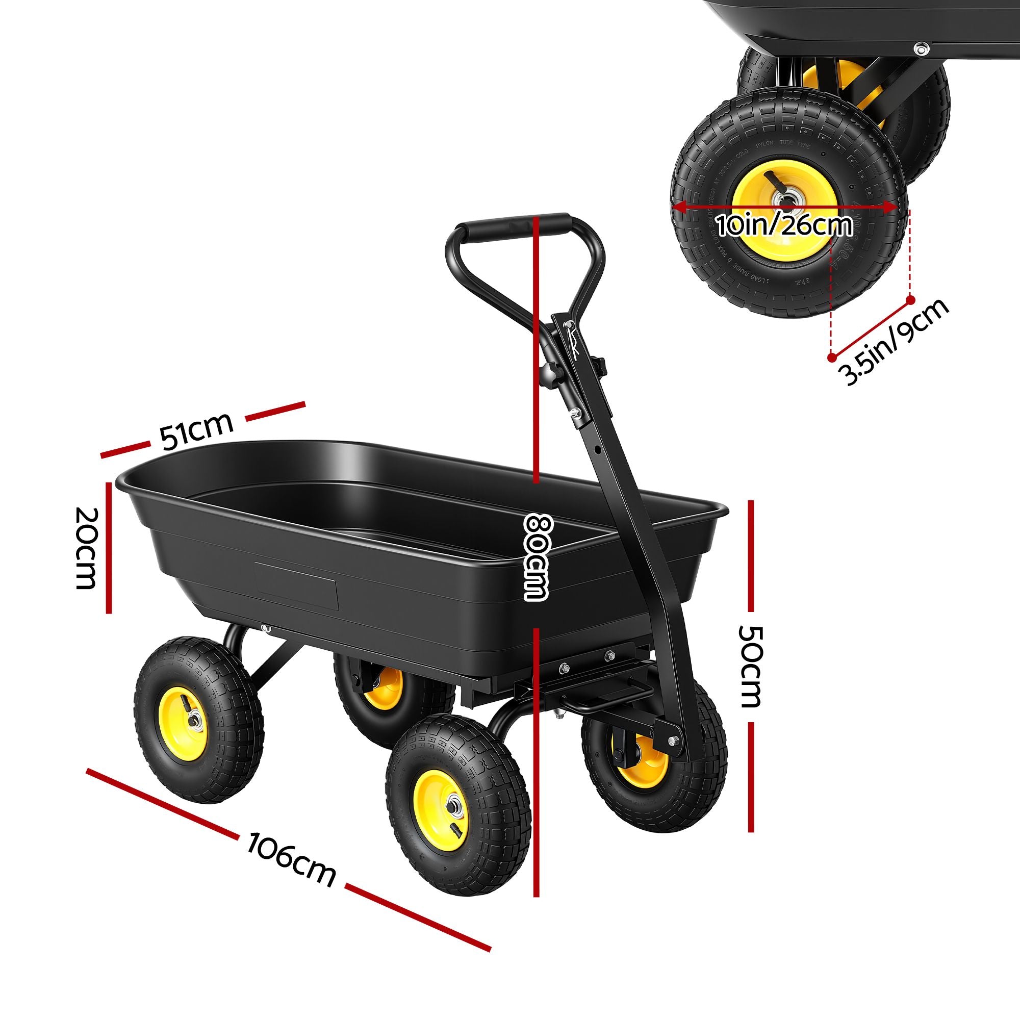 Garden Cart Dump Utility Wagon 270kg 2in1 Handle Tractor Trolley 110L with 10in Tyres